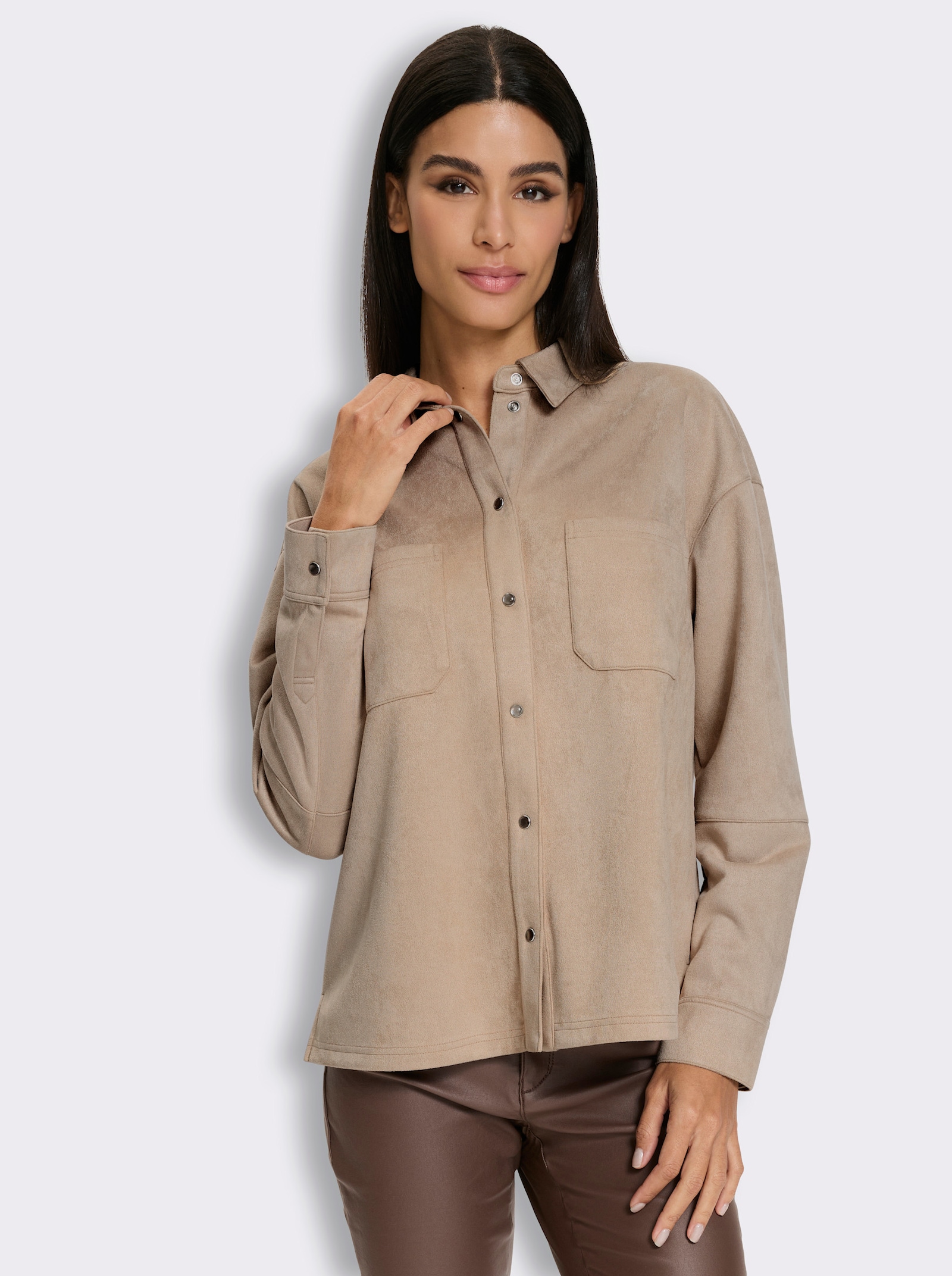 heine Hemdbluse aus Veloursleder-Imitat - beige