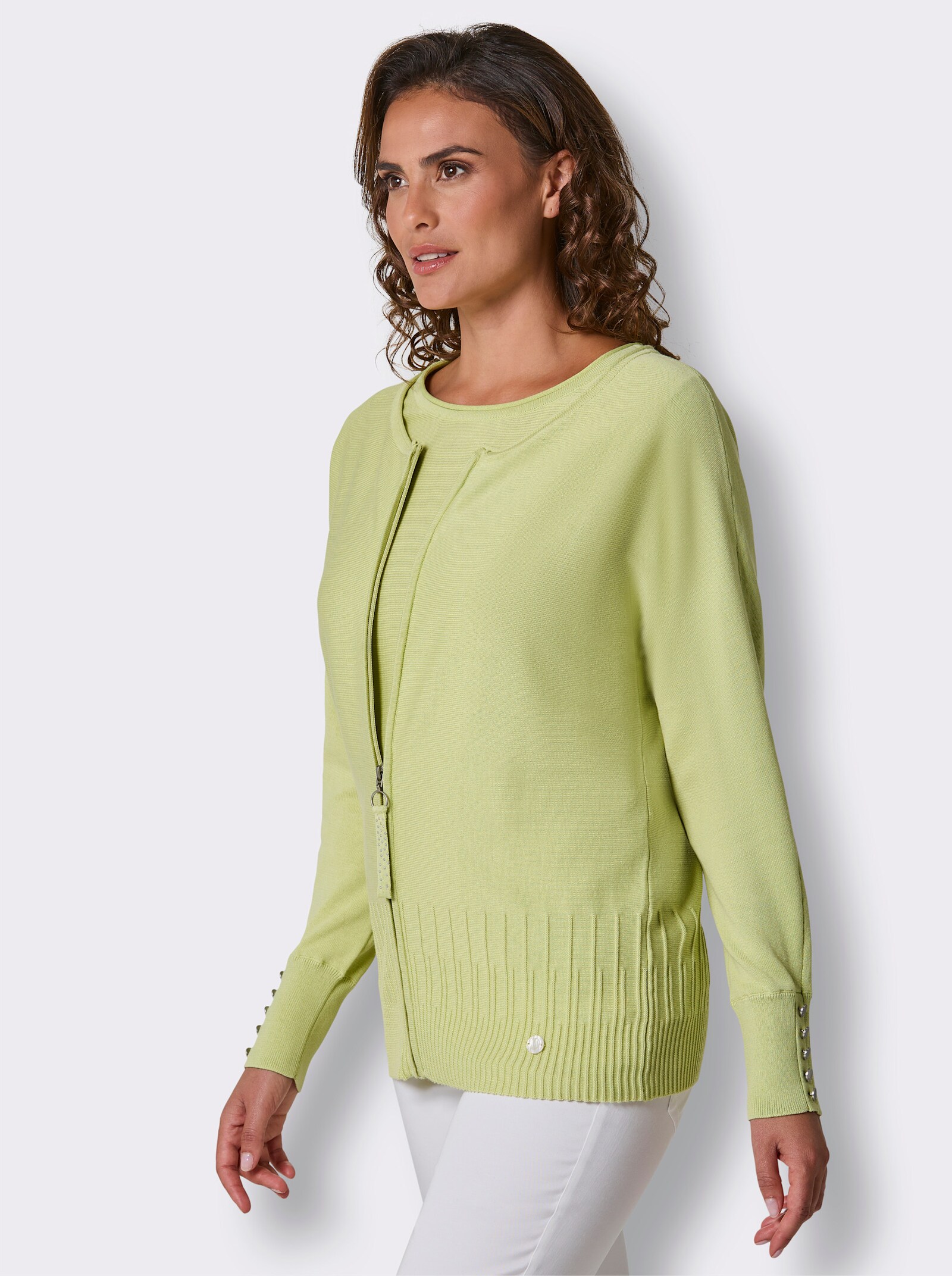 CREATION L PREMIUM Feinstrickjacke mit Fledermaus-Ärmeln - pistazie
