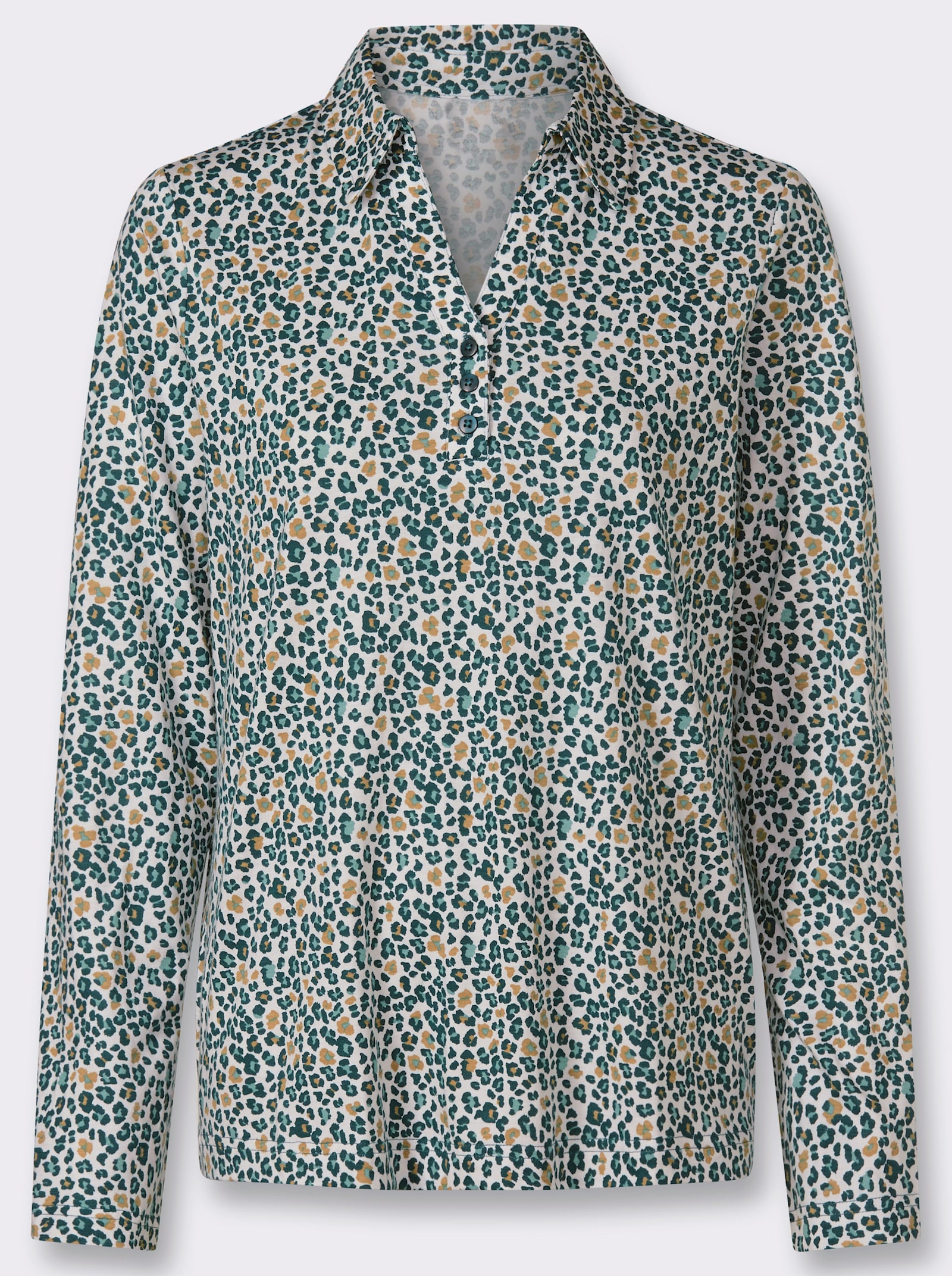  Print-Shirt mit offenem Hemdkragen - petrol-camel-bedruckt