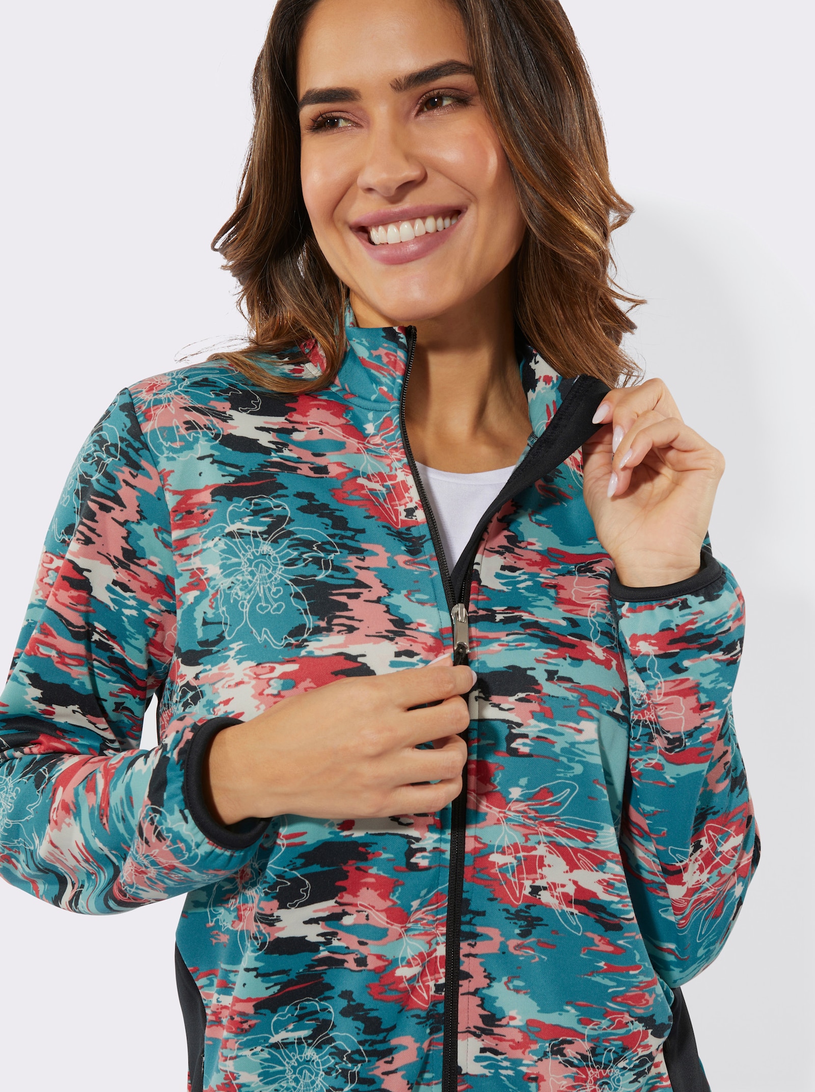 Sportovní bunda z prodyšného materiálu - ecru-petrolejová-potisk