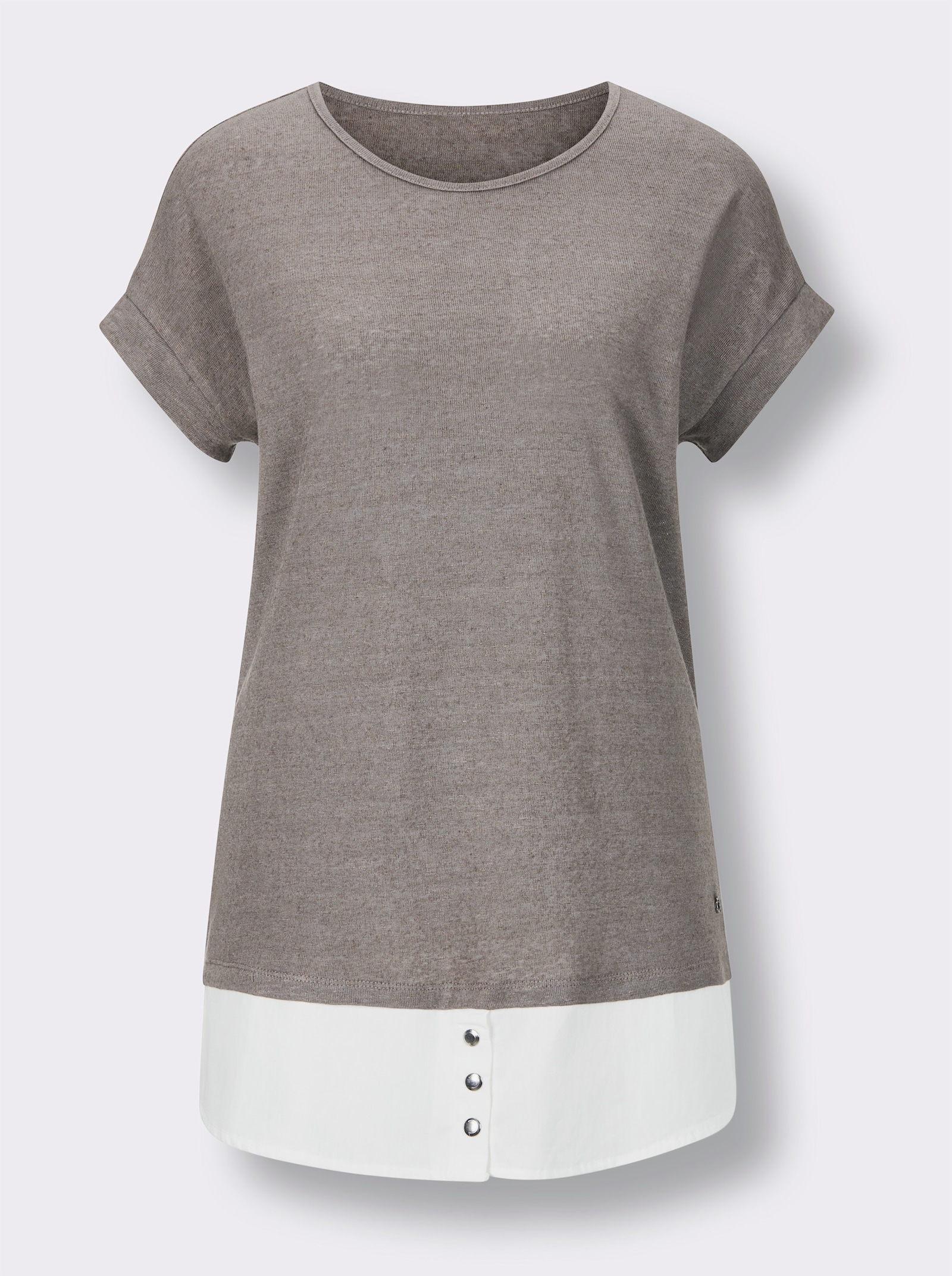 CREATION L PREMIUM Kurzarmshirt im Leinen-Viskose-Mix - taupe-ecru