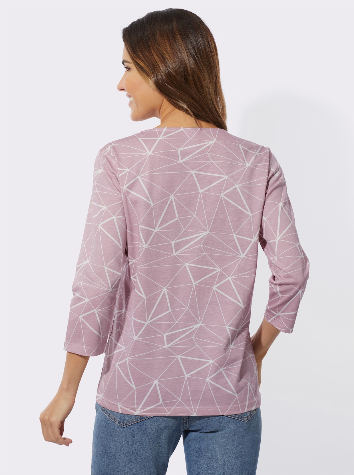 Shirt met ronde hals - mauve/ecru bedrukt