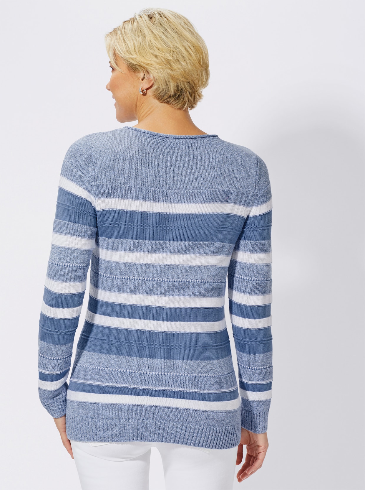 Pullover met ronde hals - bleu gestreept