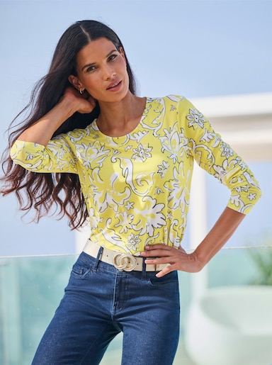 heine Langarmshirt - limone-ecru-bedruckt