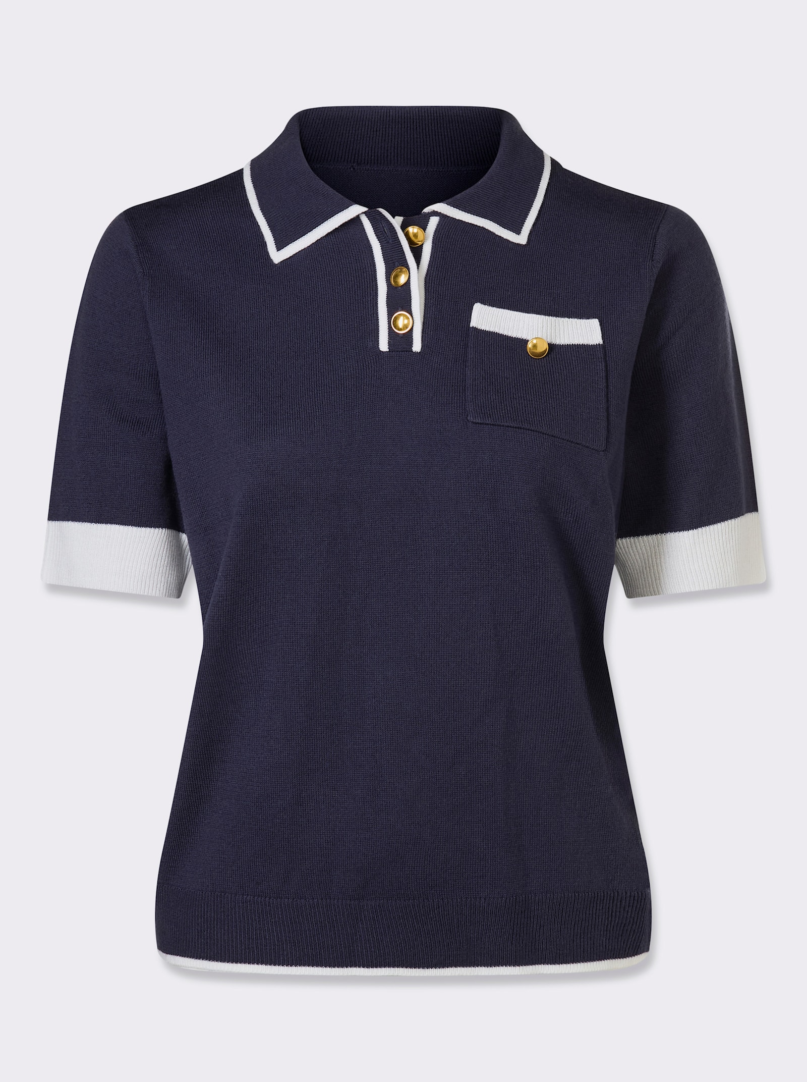 Kurzarmpullover mit Polokragen - marine-weiß