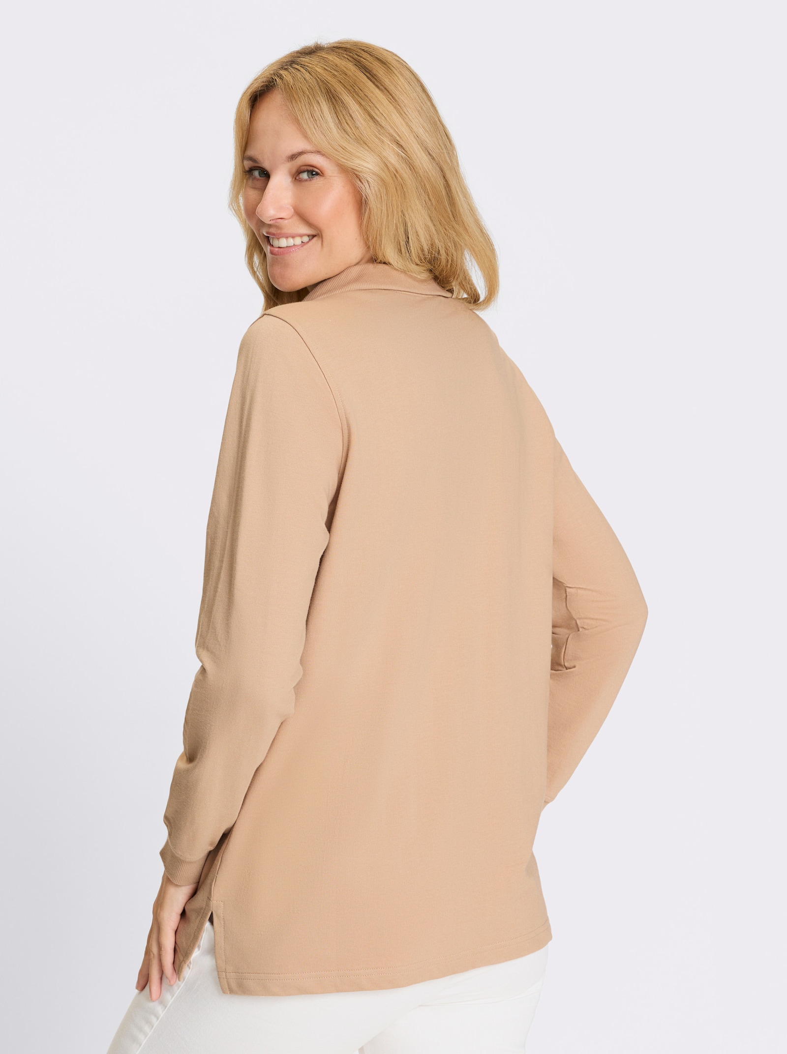 Longsweatshirt mit Troyerkragen - beige