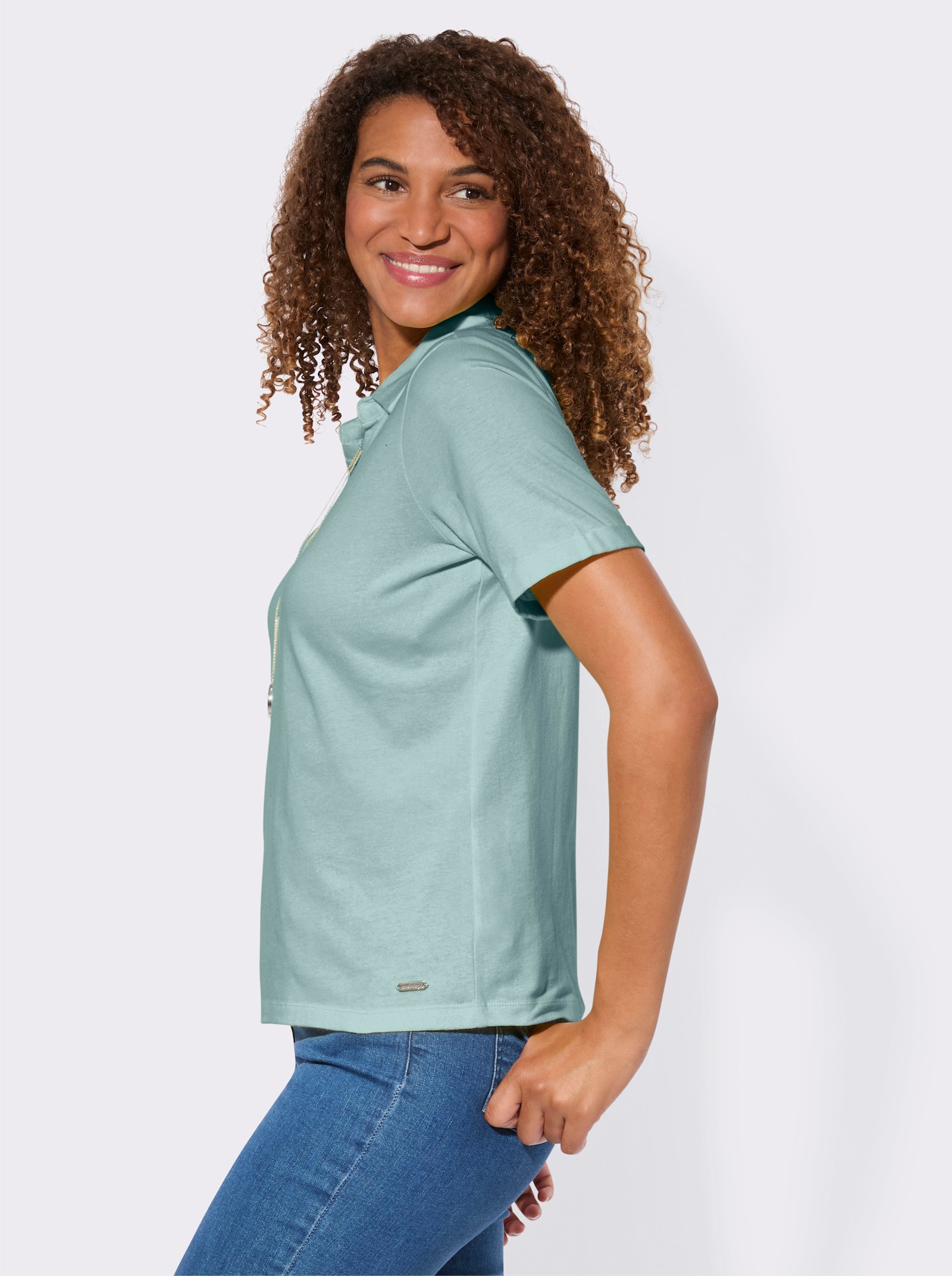 Kurzarmshirt mit Polokragen - kalkmint