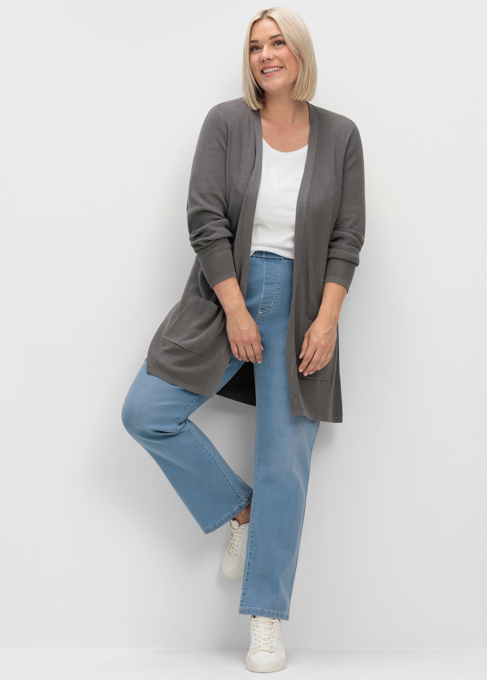 Longstrickjacke in Viskose-Qualität - anthrazit