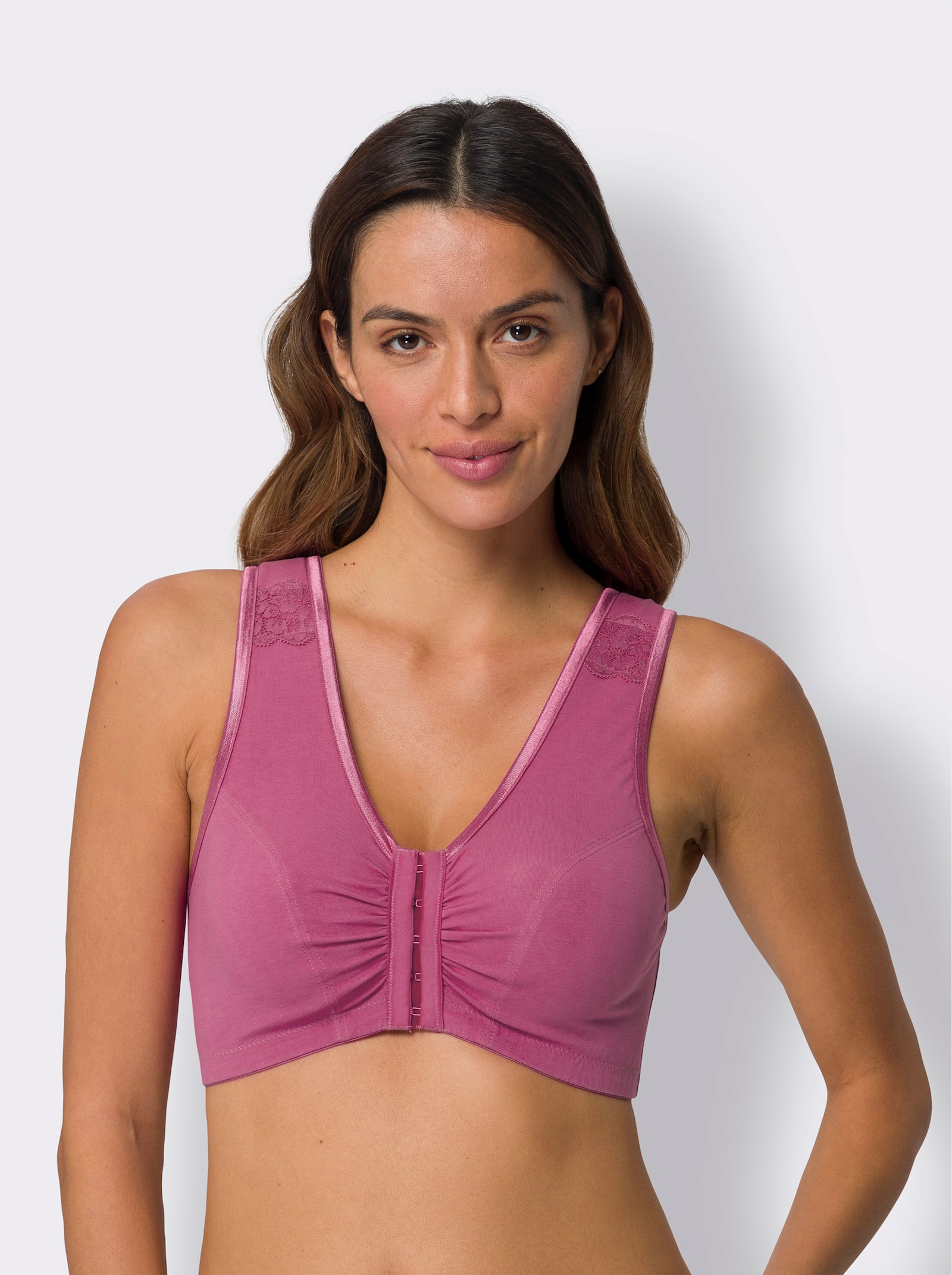 Vorderverschluss-BH ohne Bügel mit gepolsterten Trägern - grau + erika