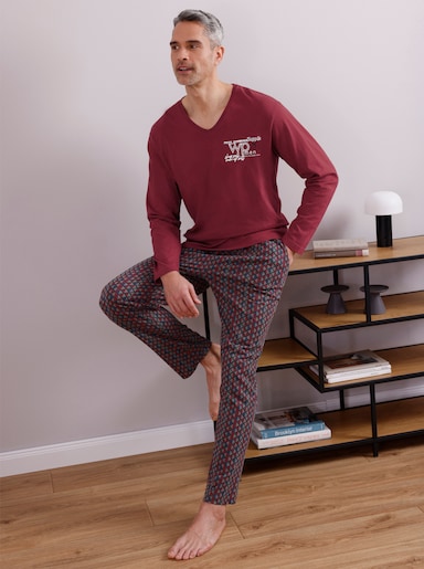 wäschepur men Hose lang - schwarz-dunkelrot-bedruckt