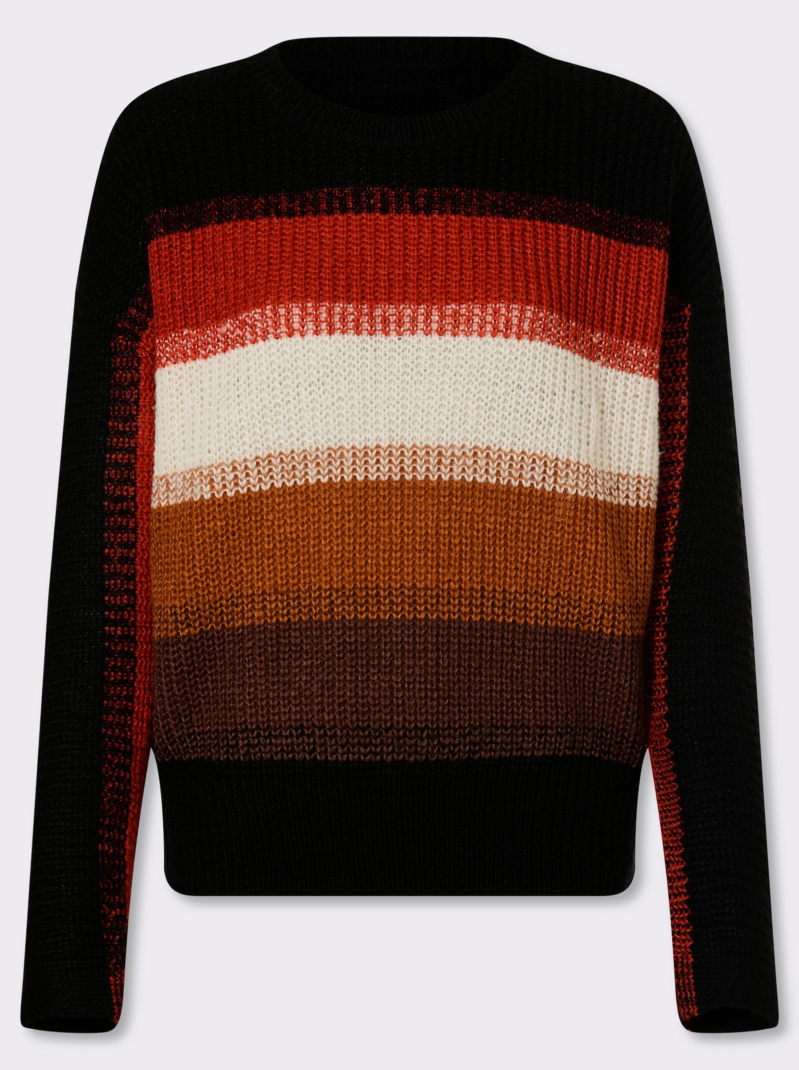 heine Streifenpullover im Grobstrick - schwarz-cognac-gemustert