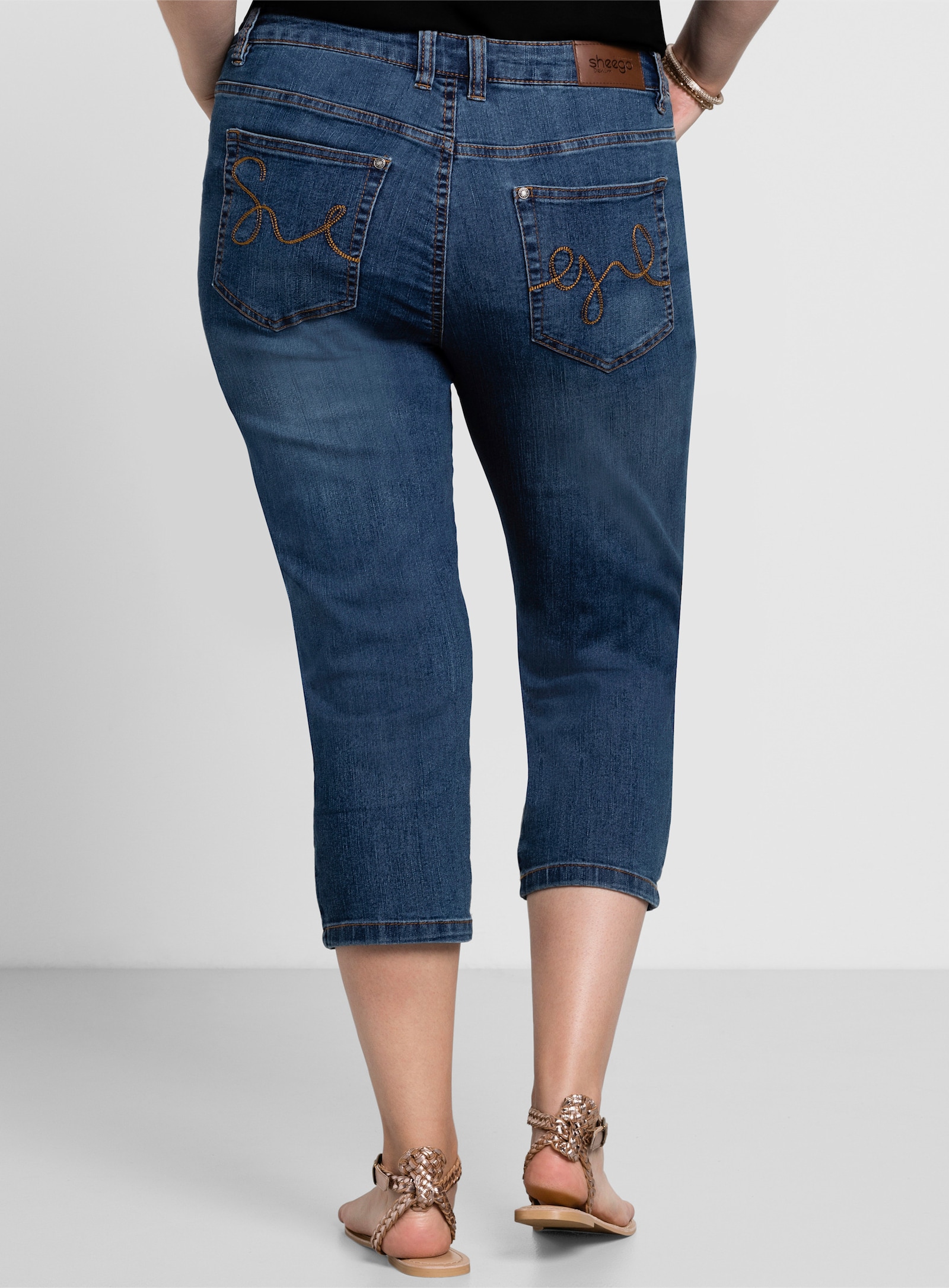 sheego Caprijeans mit Krempelfunktion - blue denim