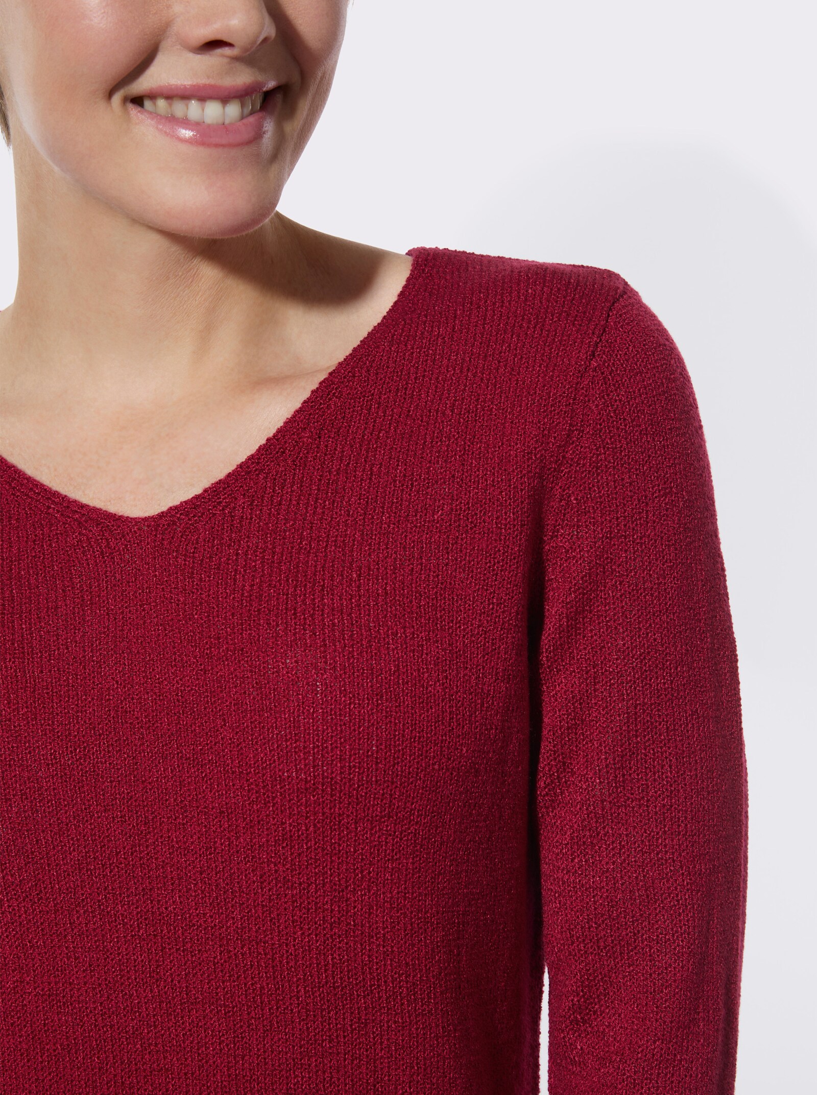 V-Ausschnitt-Pullover mit gerippten Abschlüssen - rot