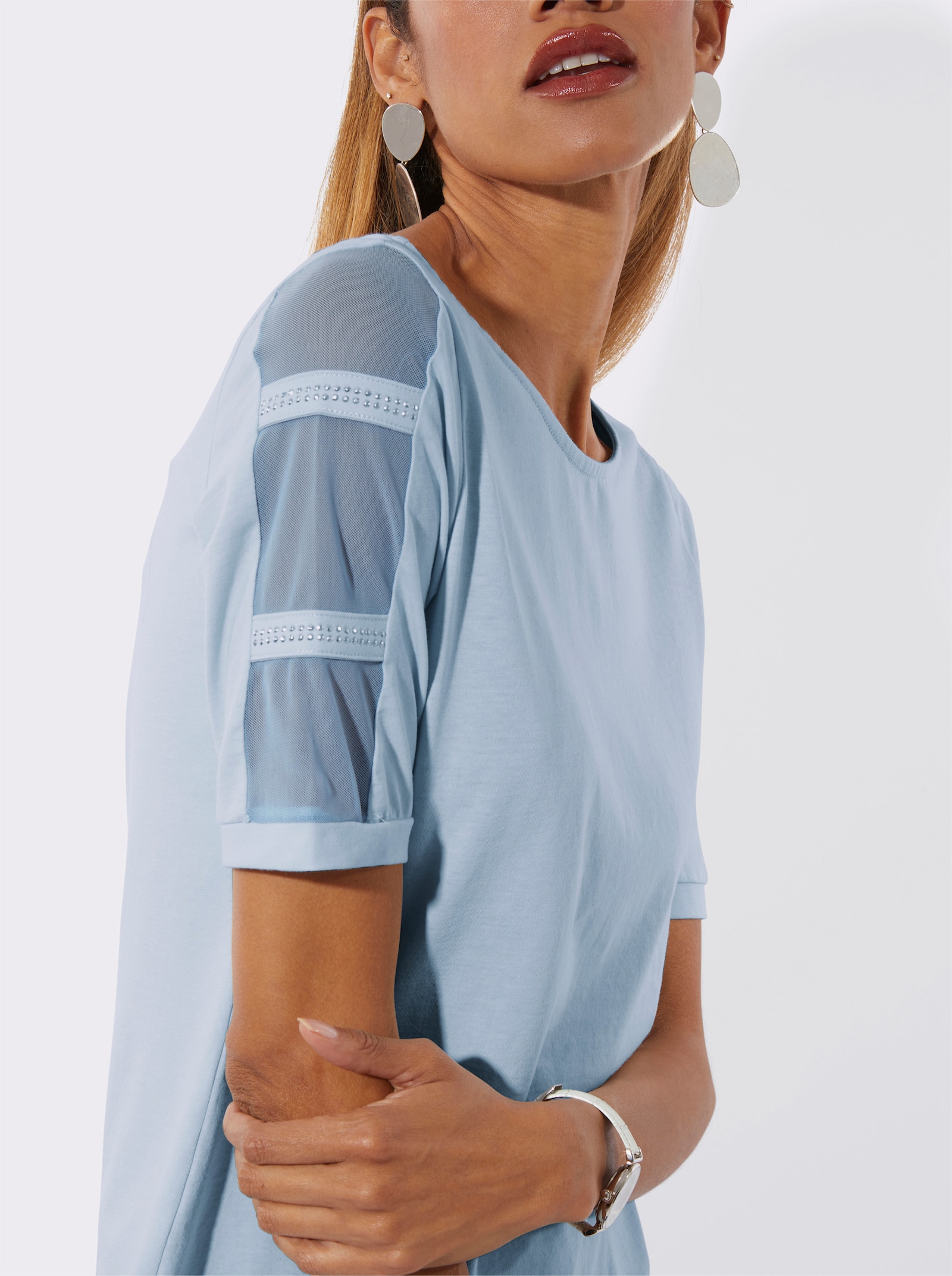 Kurzarmshirt mit Mesh an den Ärmeln - hellblau