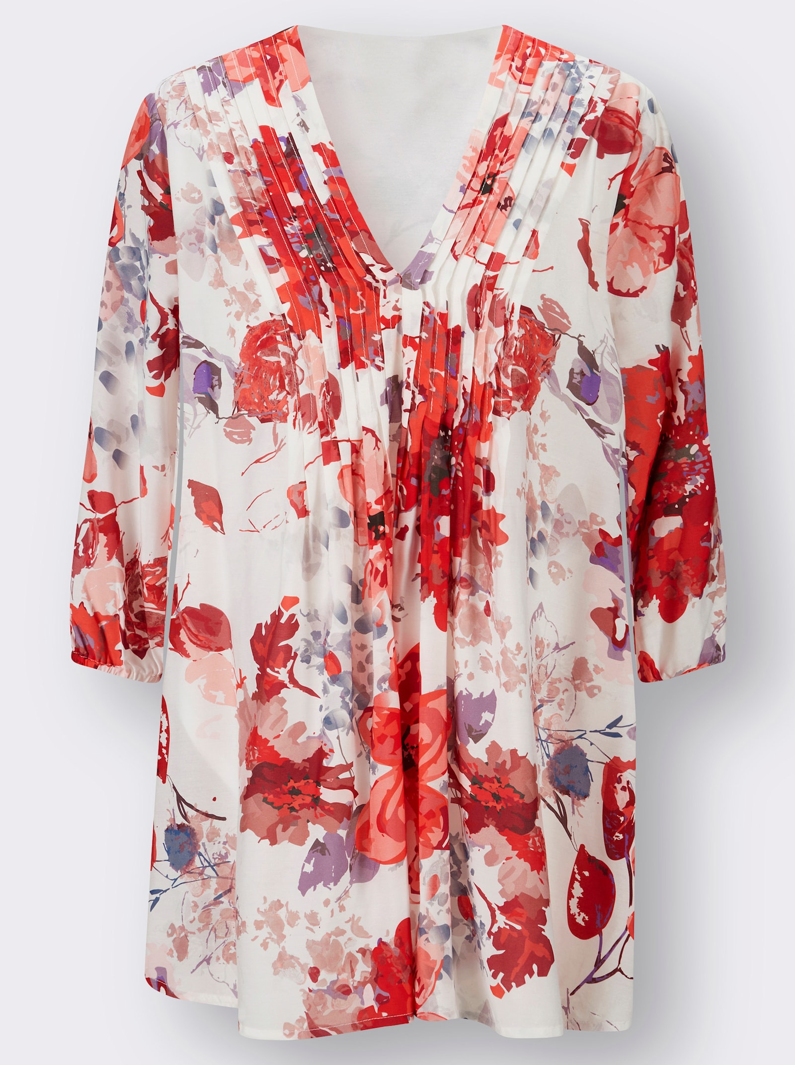 Tunika mit floralem Druck - weiss-erdbeere-bedruckt