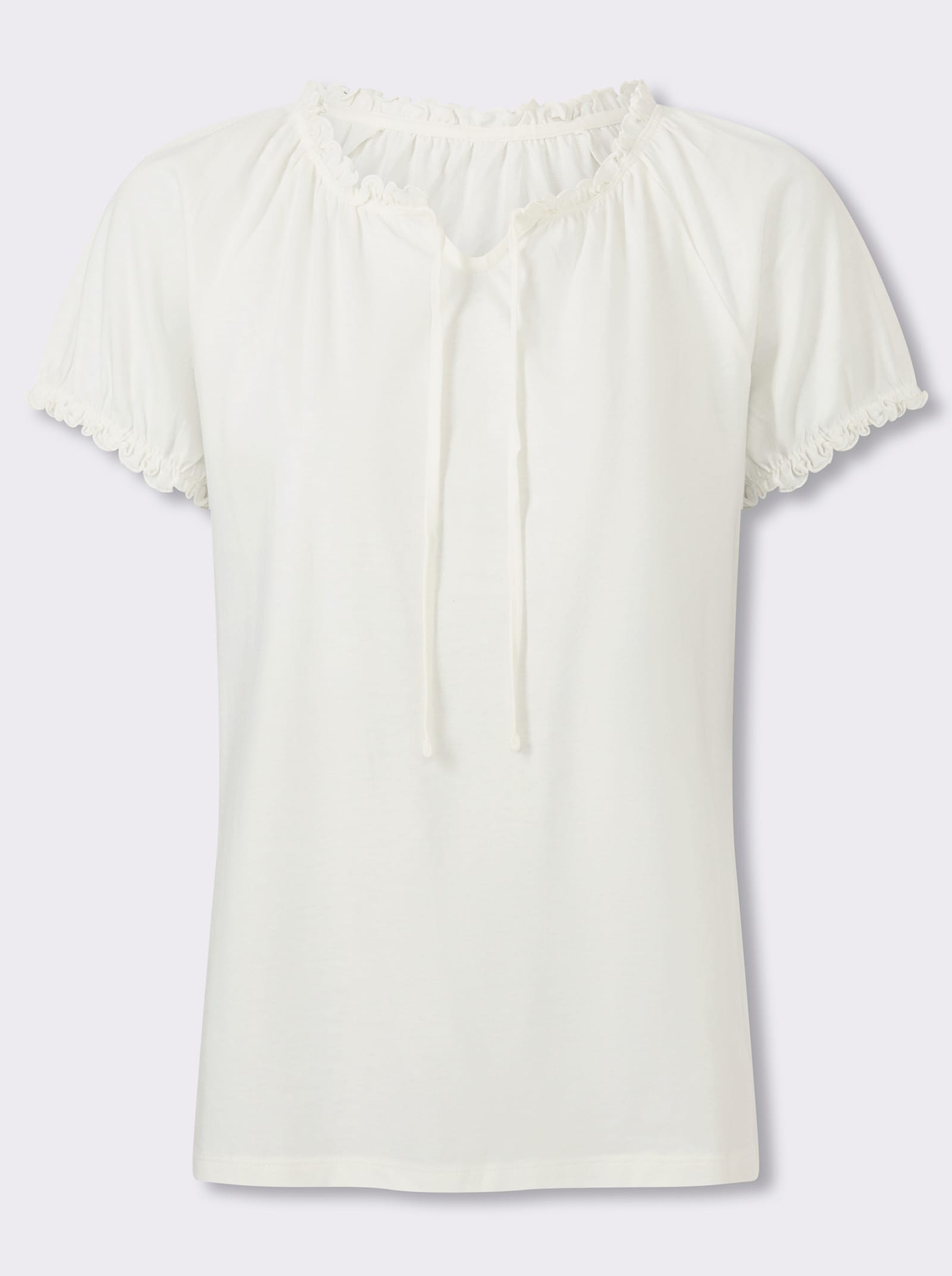 Trachtenshirt mit Rüschen und Bindeband - ecru