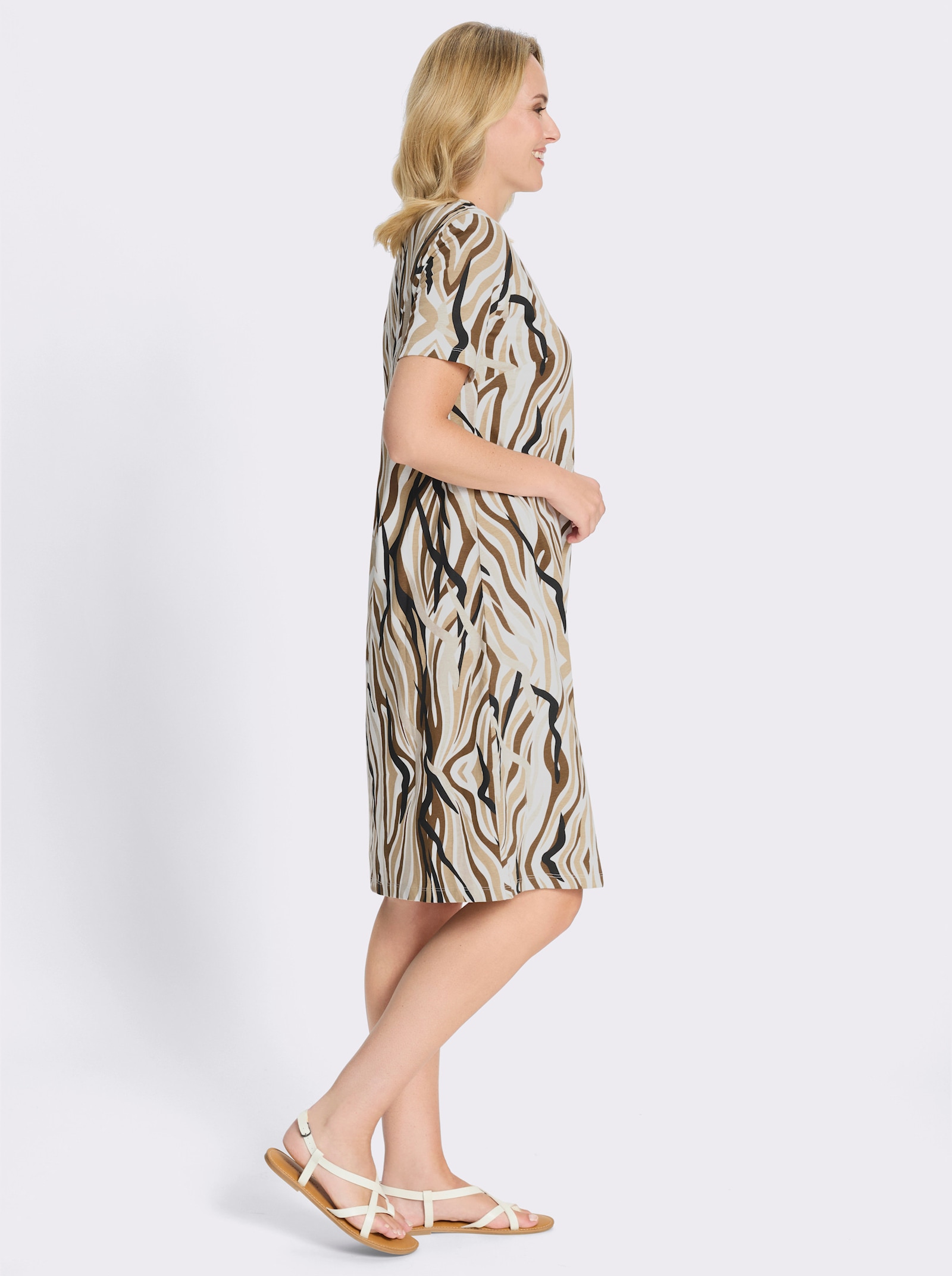 Jerseykleid mit Wellen-Druck - sand-camel-bedruckt