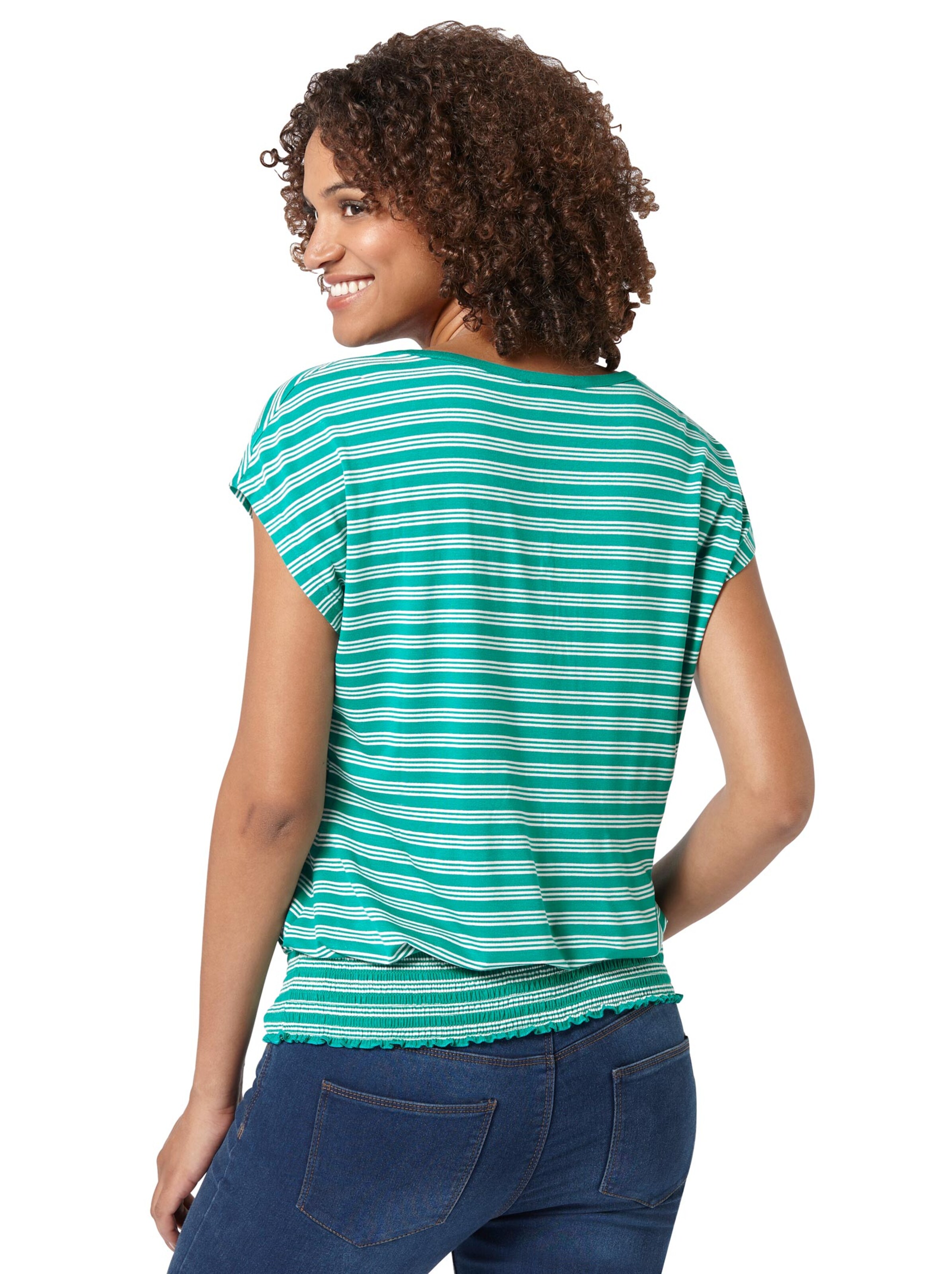 Collection L Shirt - smaragd-ecru-gestreift