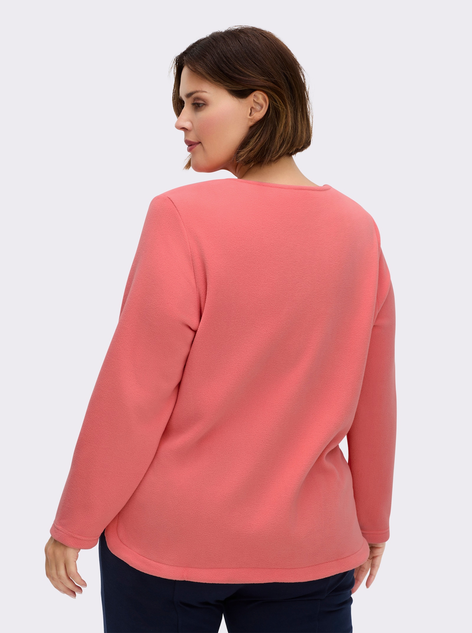 Fleeceshirt mit abgerundetem Saum - flamingo