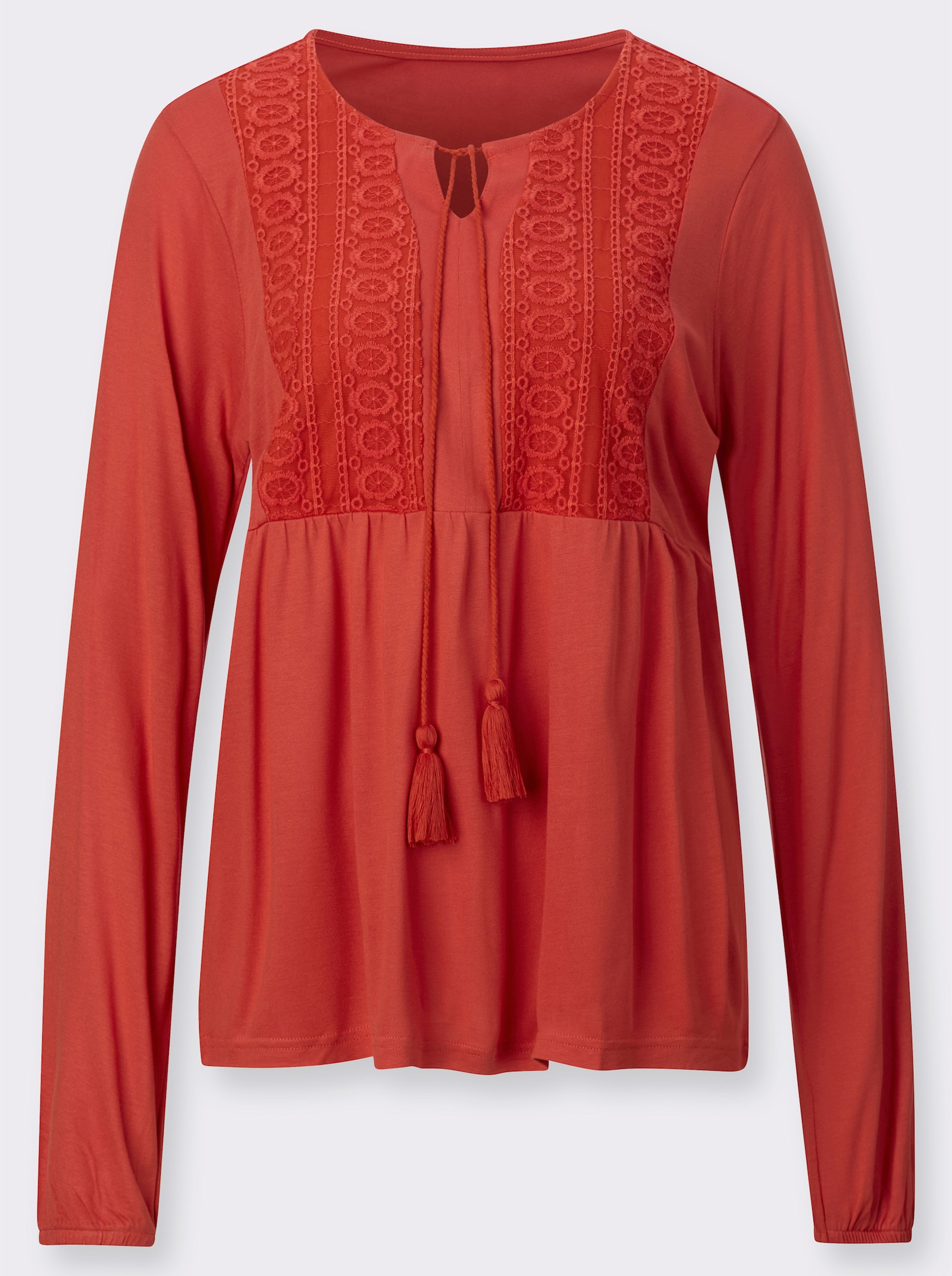 Tunikashirt mit Spitzenbesatz - terra
