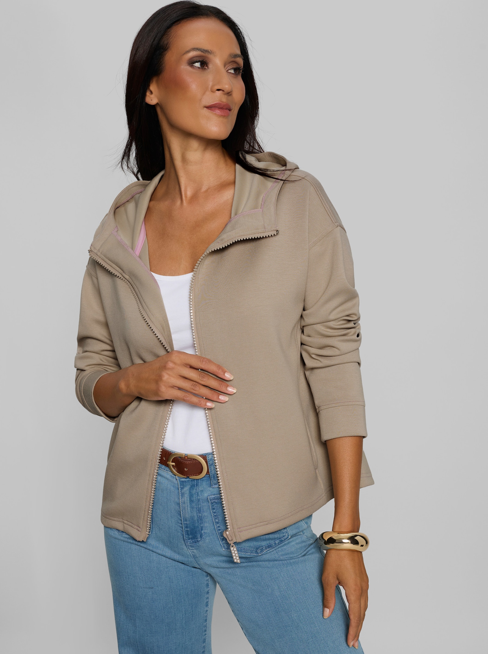 heine Shirtjacke mit Kapuze - beige