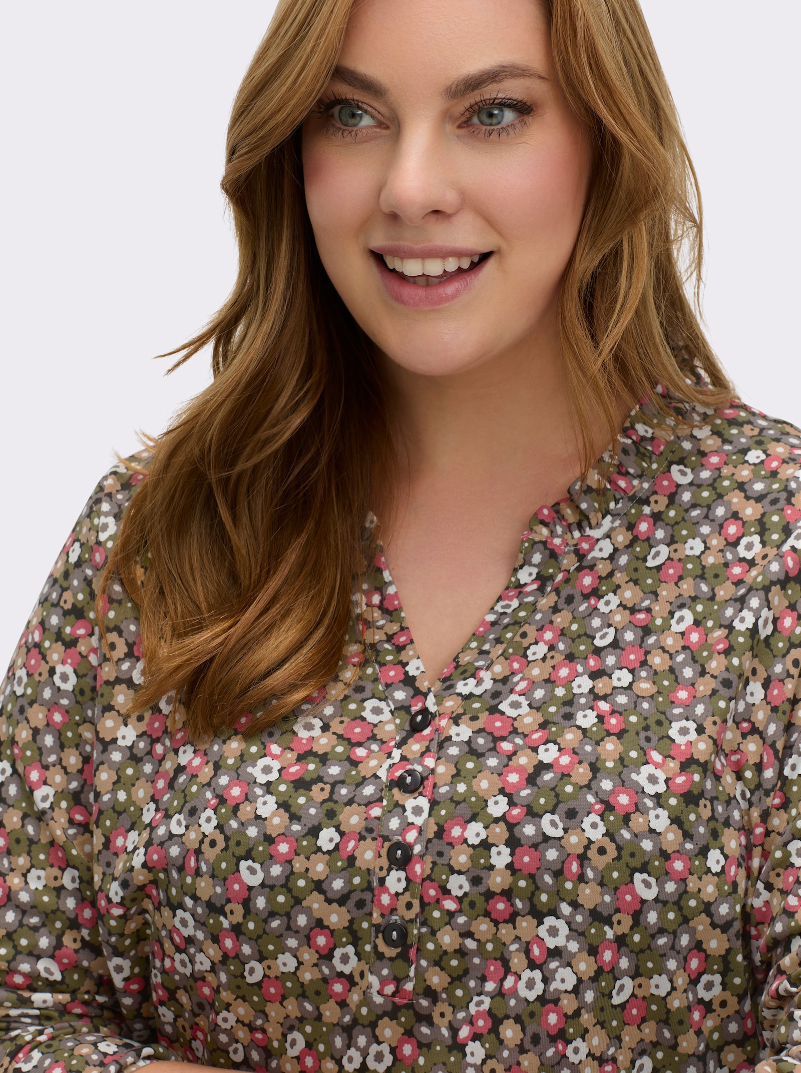 Print-Shirt mit Rüschen - grapefruit-oliv-bedruckt