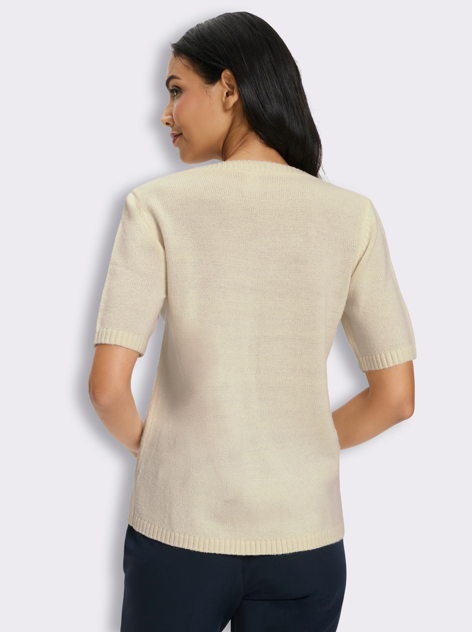 V-Ausschnitt-Pullover mit Ripp-Abschlüssen - champagner