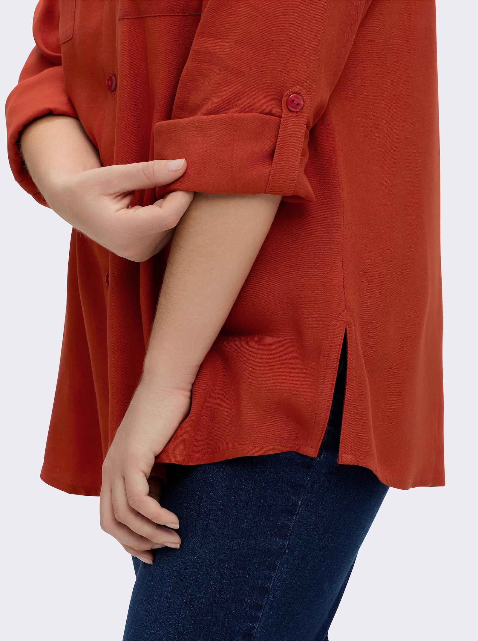 sheego Hemdbluse mit Krempelärmeln - rostrot