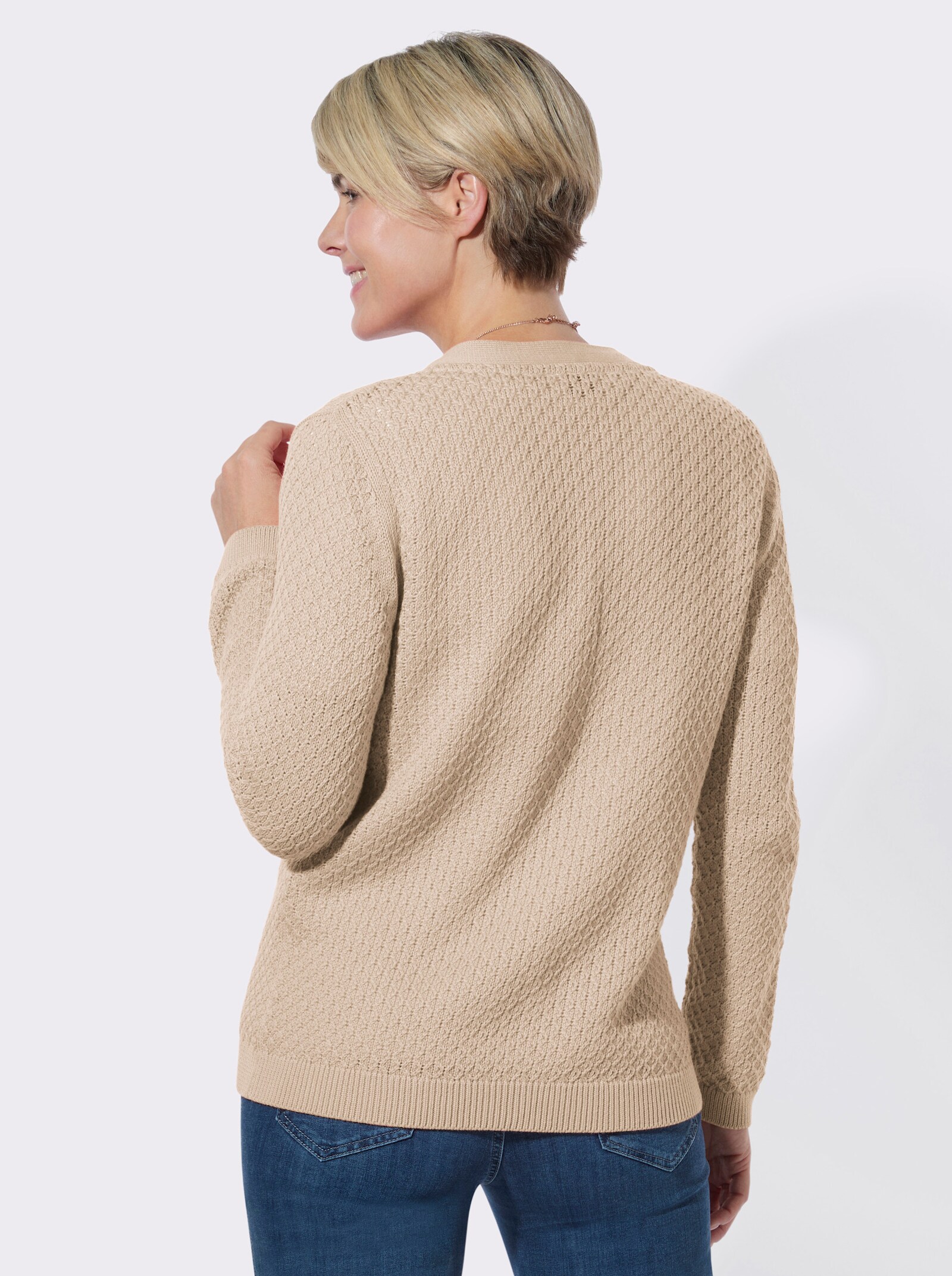 Strickjacke mit Rautenmuster - sand