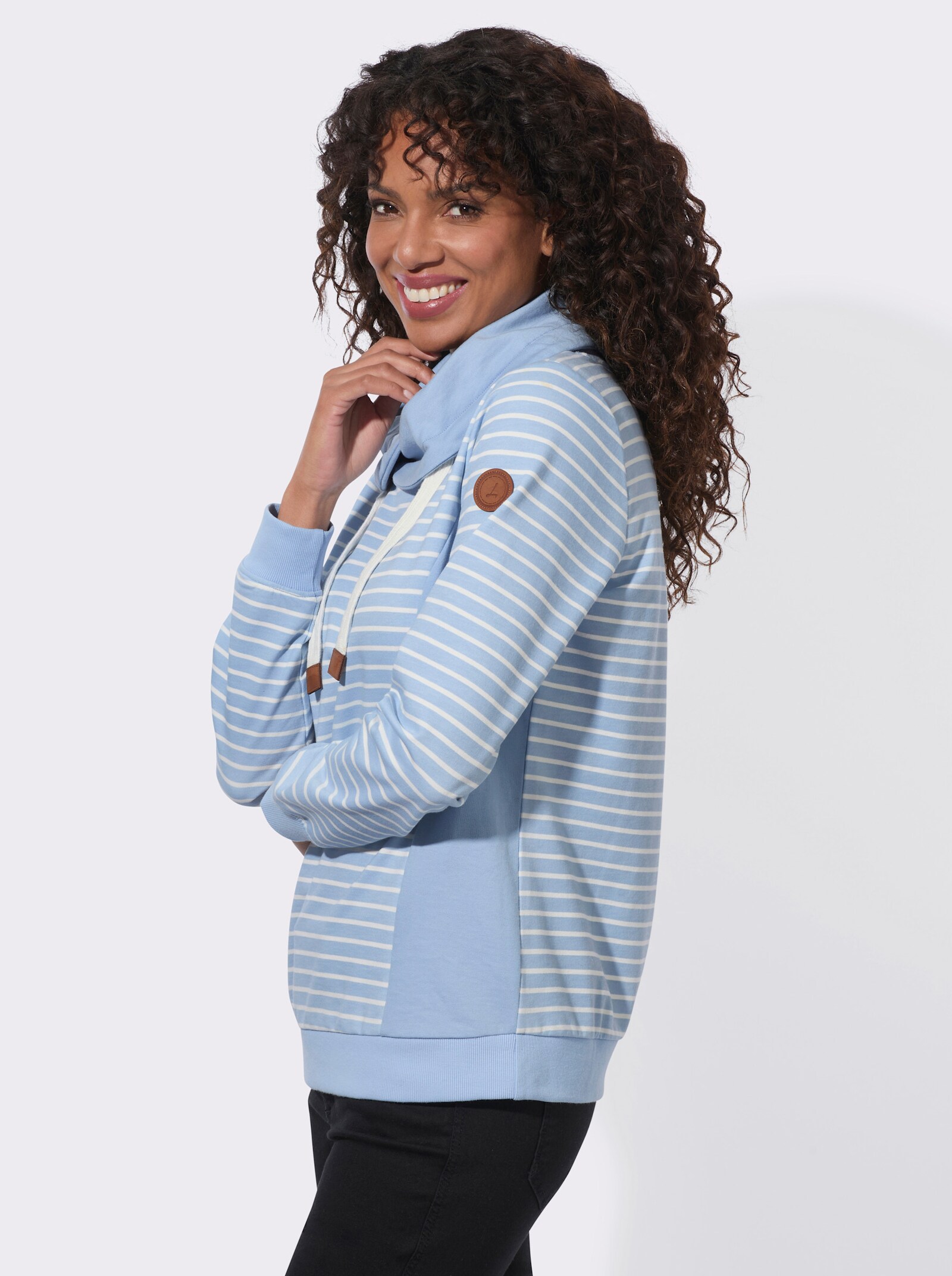 Sweatshirt im Streifenmuster - eisblau-ecru