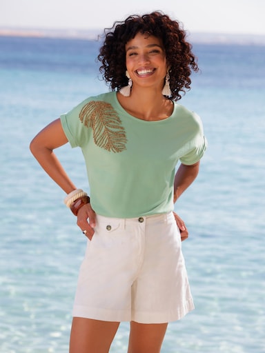 heine T-Shirt mit Zierperlen - eucalyptus