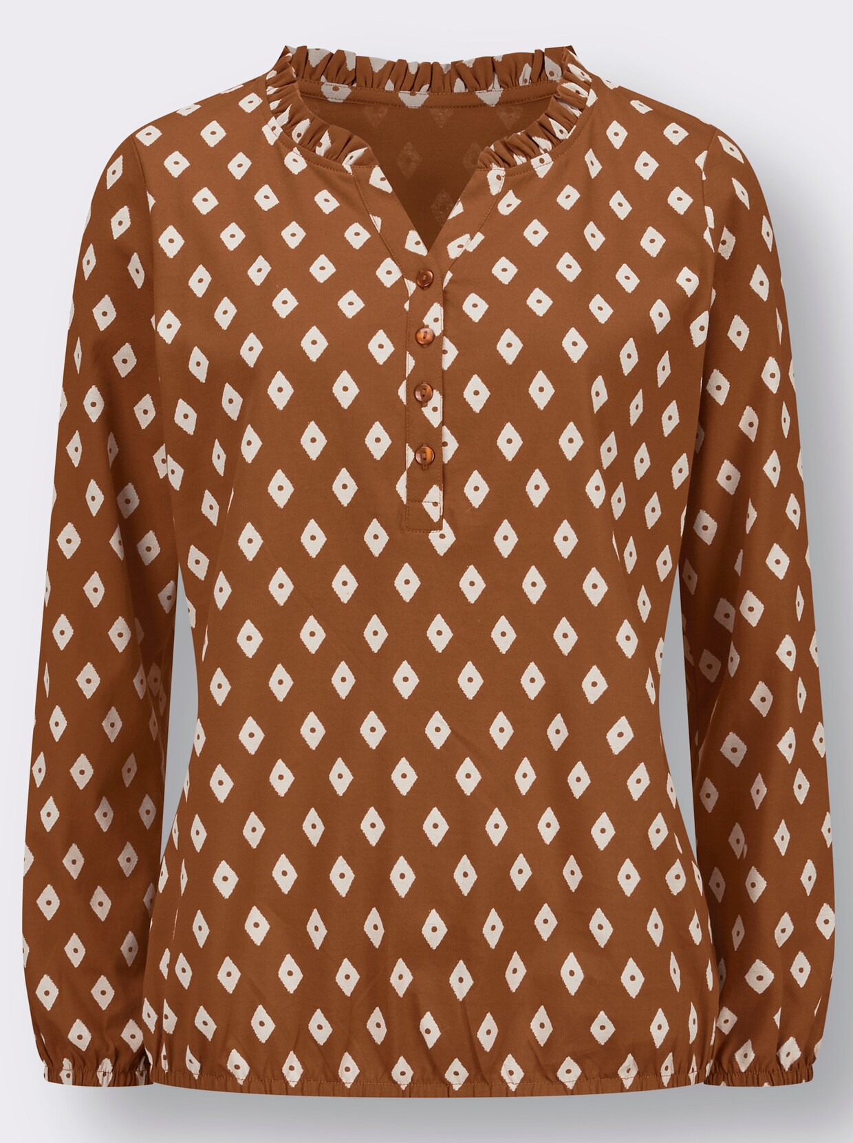 Langarmshirt - cognac-elfenbein-bedruckt