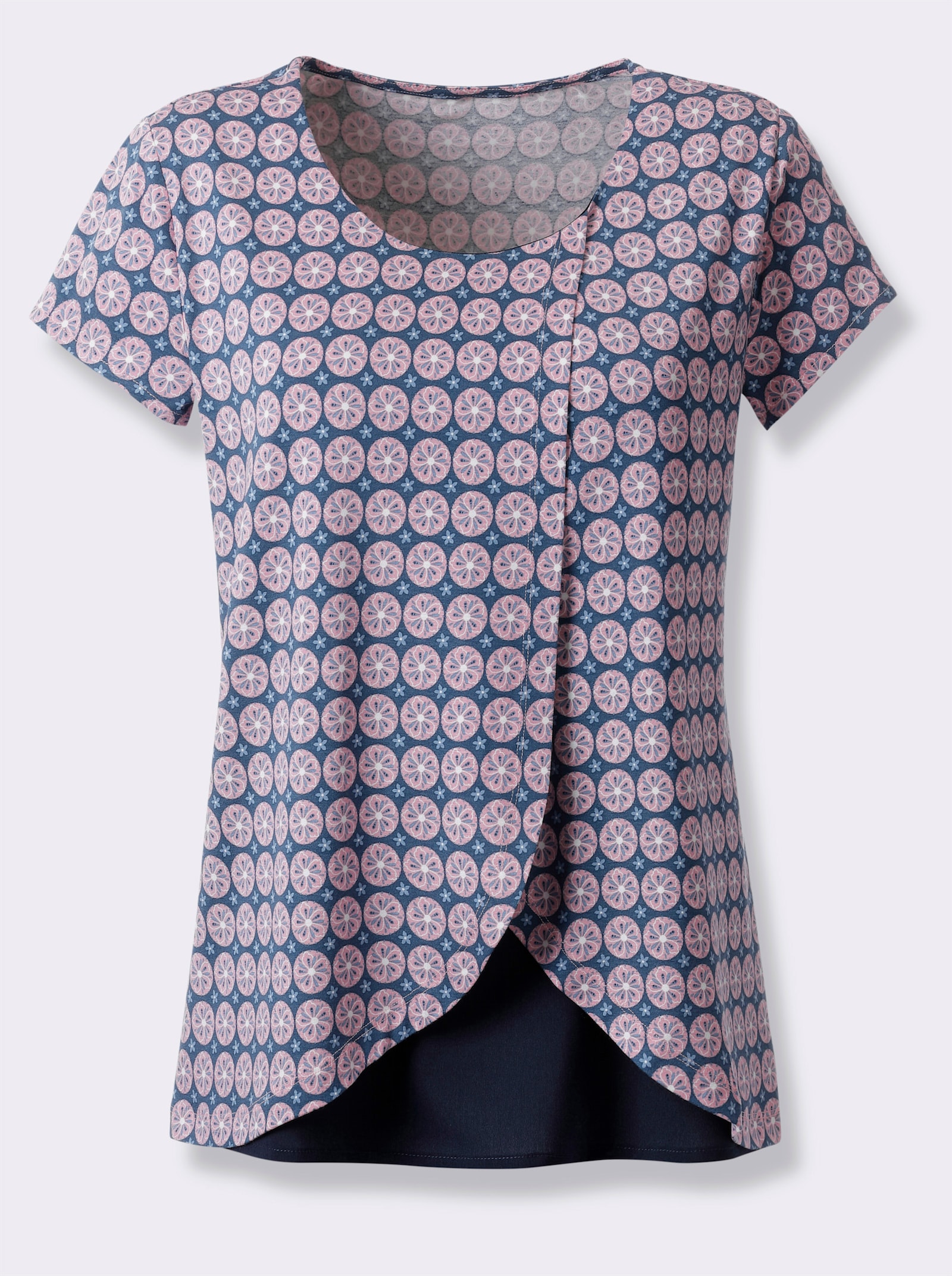 Kurzarmshirt im Lagen-Look - hortensie-weiß-bedruckt