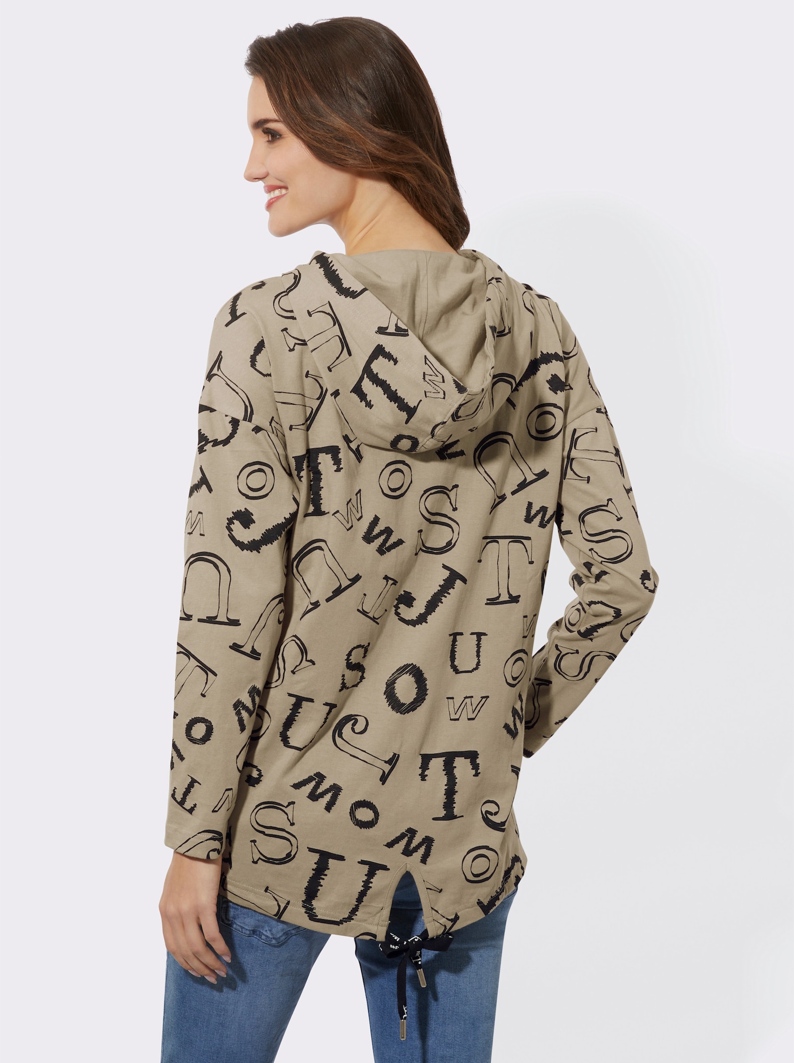 Longshirt im Lettering-Dessin - schlamm-schwarz