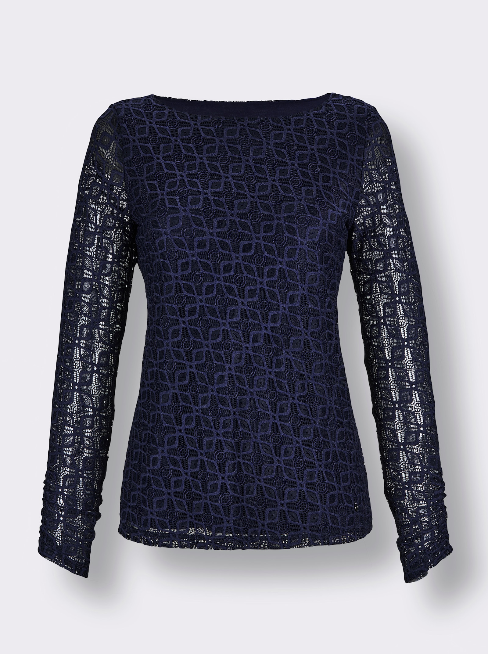 CREATION L PREMIUM Spitzenshirt in Elastik-Qualität - marine