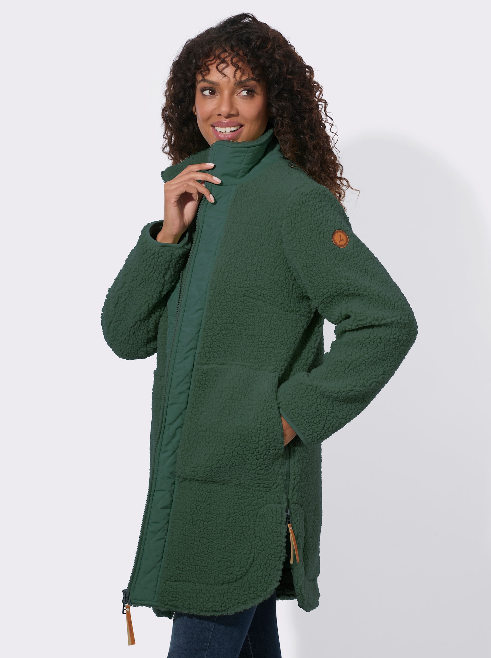  Teddyjacke mit Reißverschluss an den Saumschlitzen - moos