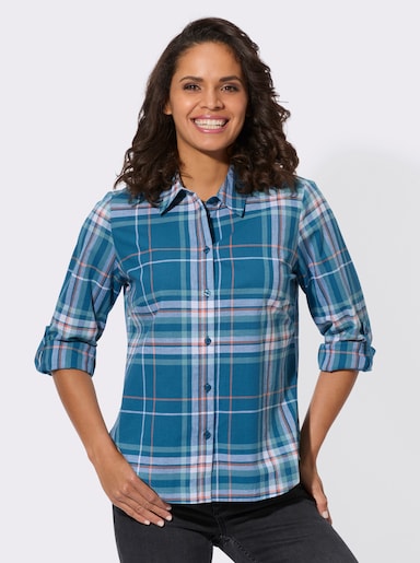 Karobluse mit krempelbaren Ärmeln - topas-ecru-kariert