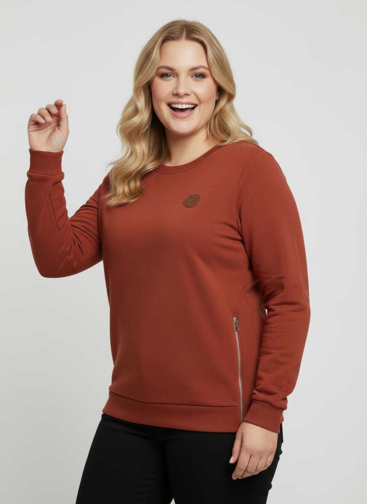 Sweatshirt mit Rippbündchen - rostrot