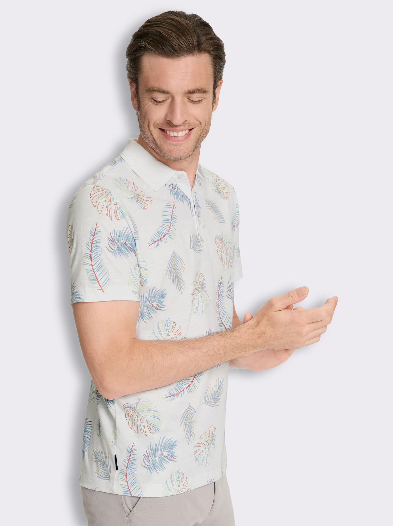 Marco Donati Kurzarmshirt mit exotischem Dessin - weiß-bedruckt