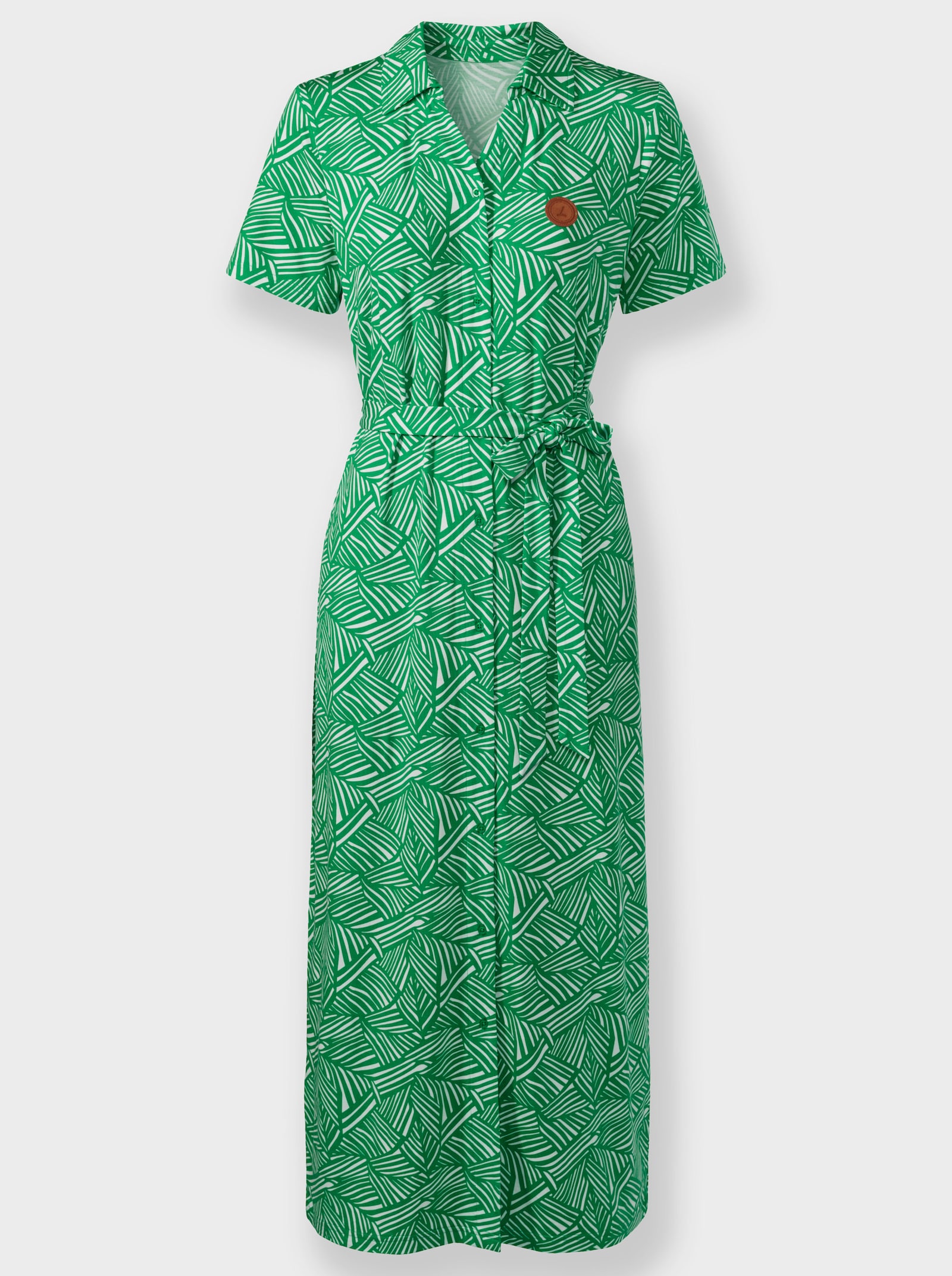 Jerseykleid inklusive Bindegürtel - grasgrün-weiß-bedruckt