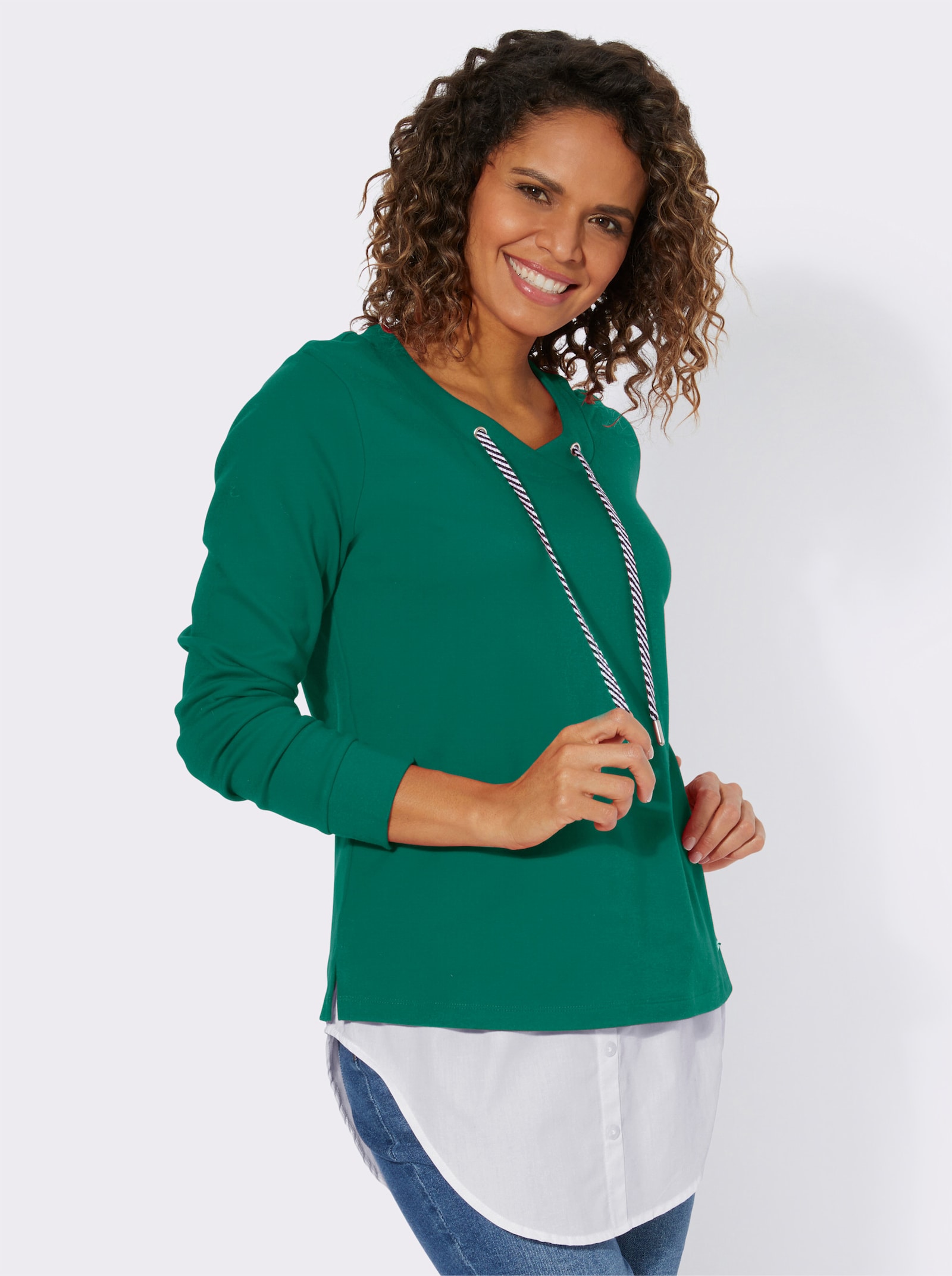 2-in-1-shirt met blousezoom - groen
