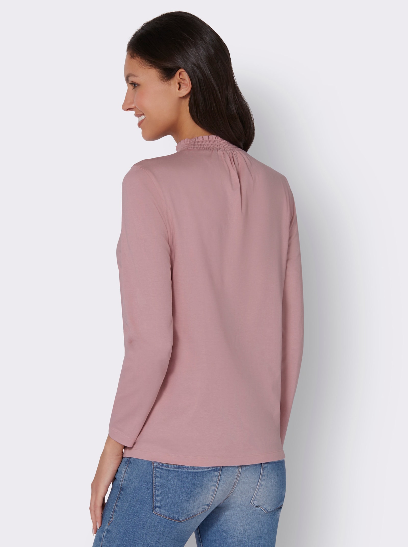 Stehkragenshirt mit Raffungen im Vorderteil - hortensie