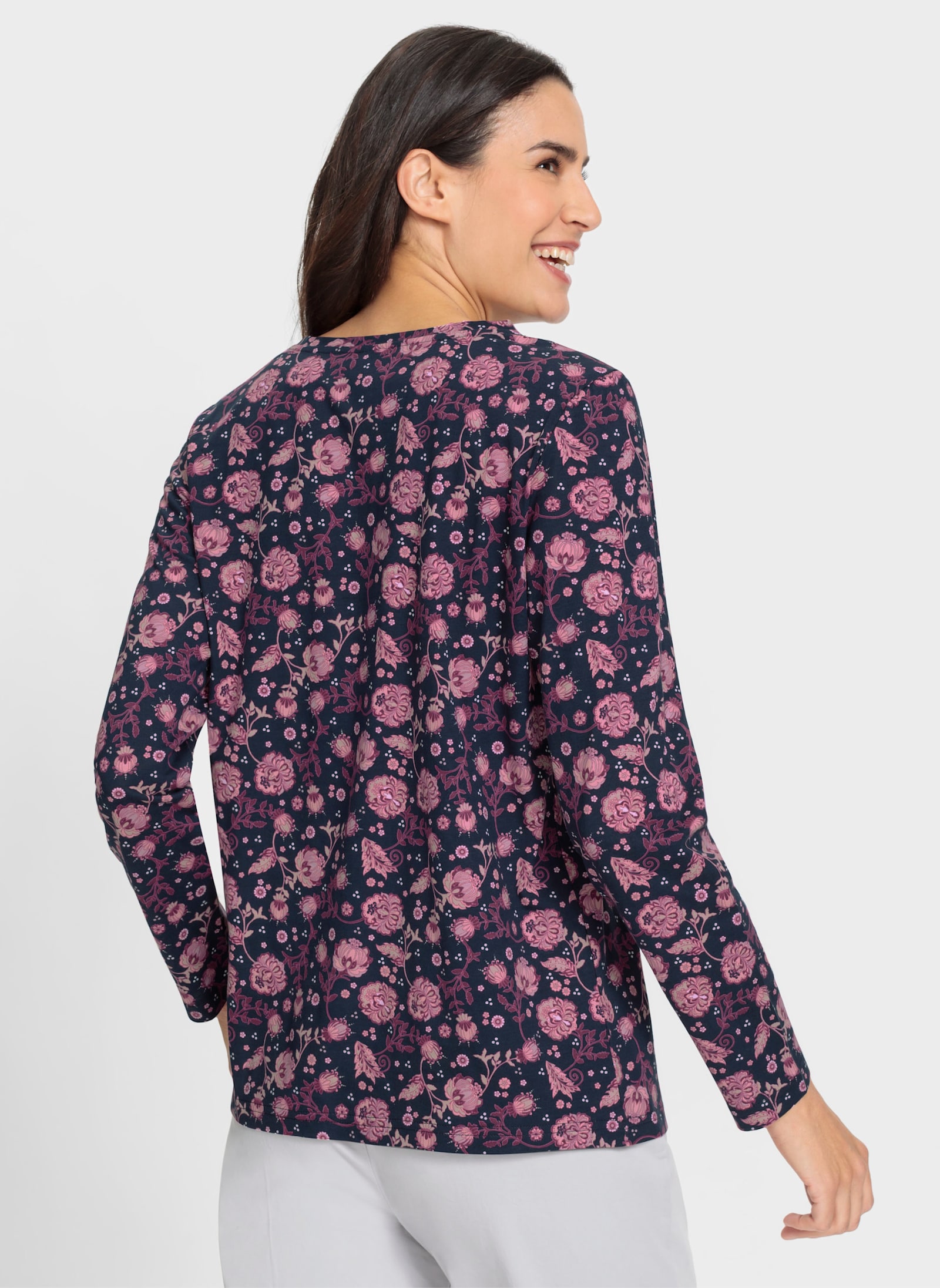 Långärmad topp med blomtryck - marin-ljung-med tryck