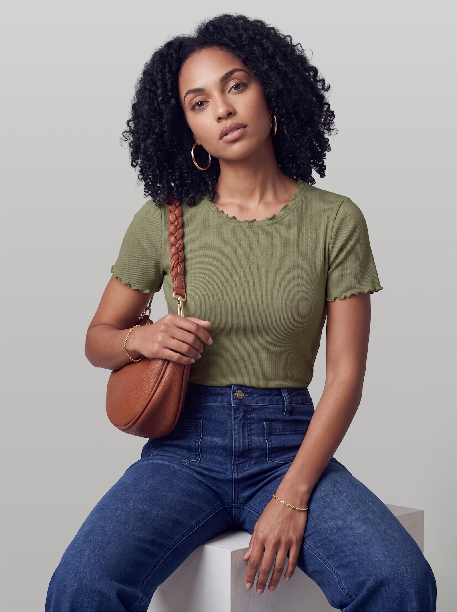 heine Rippshirt mit Wellenkanten - khaki