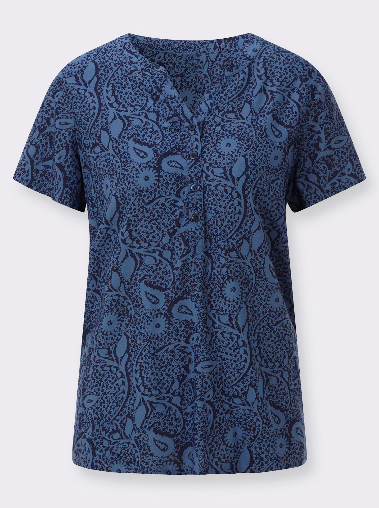 Schlupfbluse aus reiner Viskose - jeansblau-marine-bedruckt
