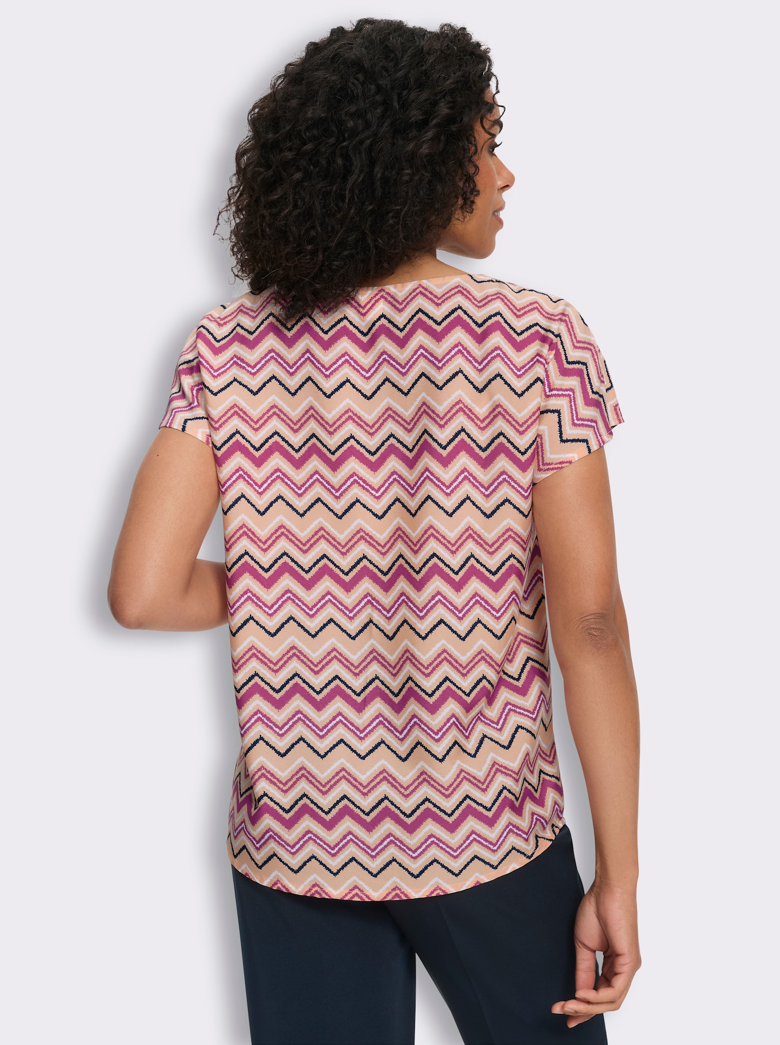 Schlupfbluse mit Zick-Zack-Muster - apricot-fuchsia-bedruckt