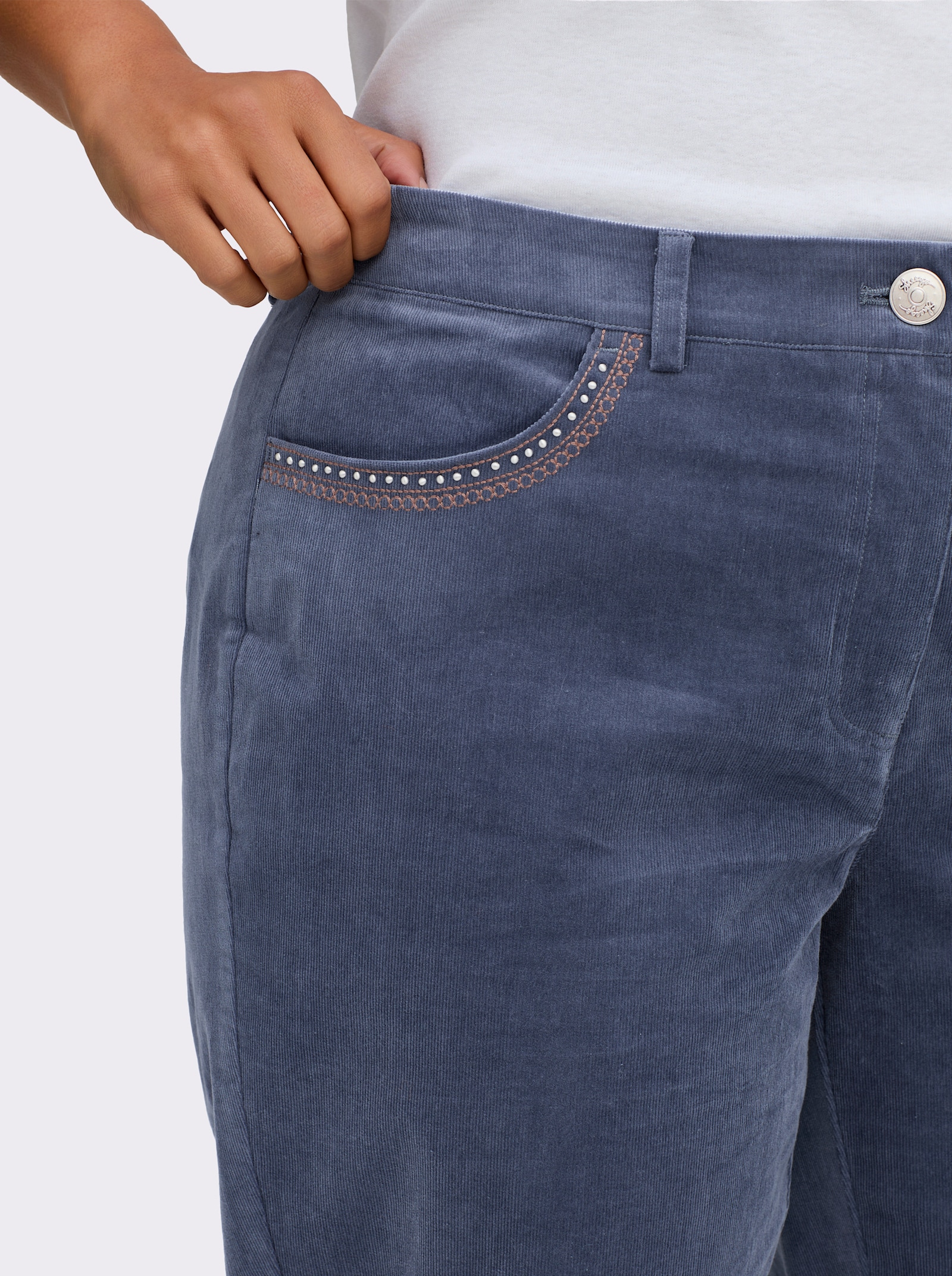 sheego Chinohose mit dehnbaren Nähten - rauchblau