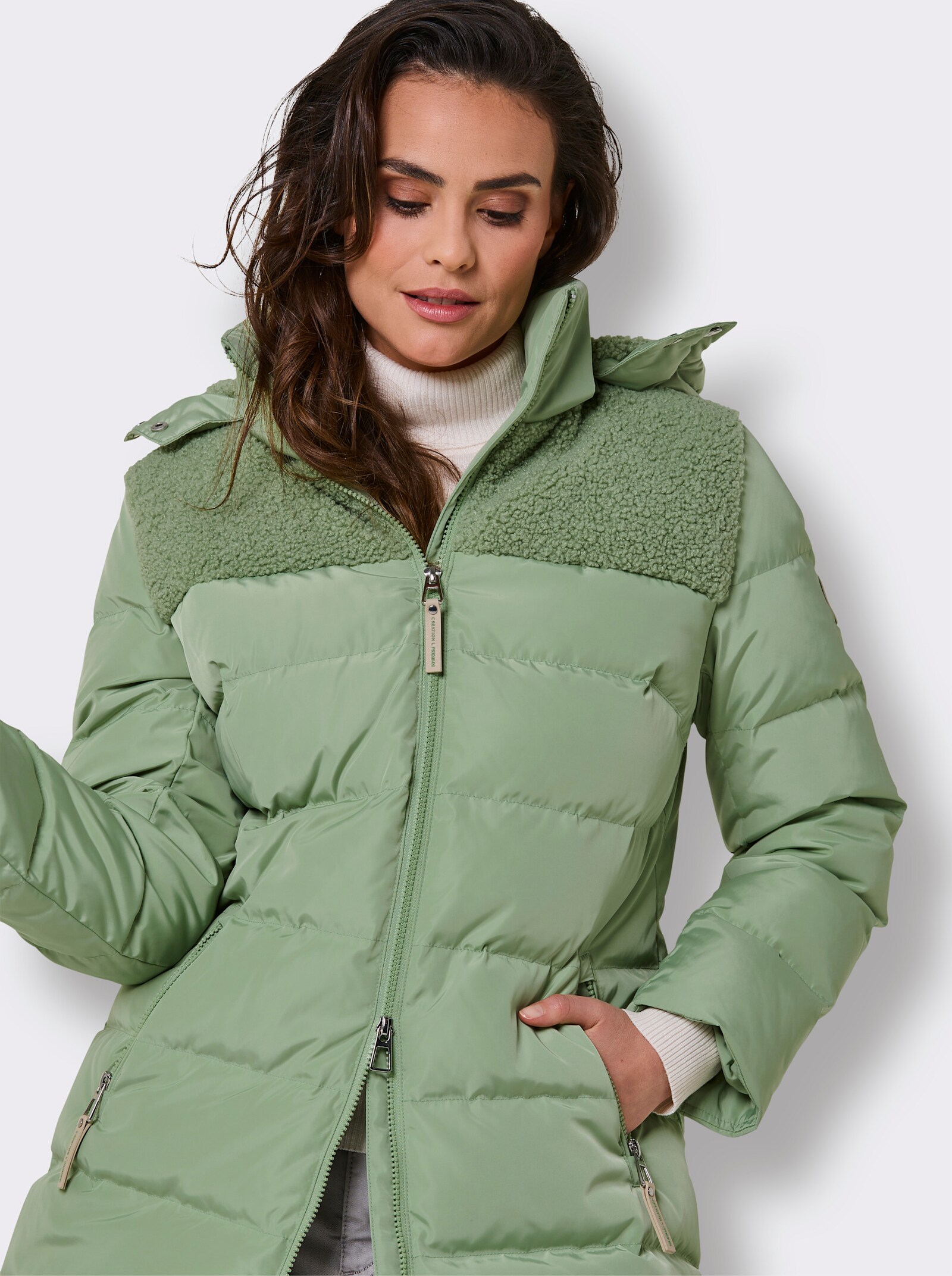 CREATION L PREMIUM Daunenjacke mit Teddyfleece - eucalyptus