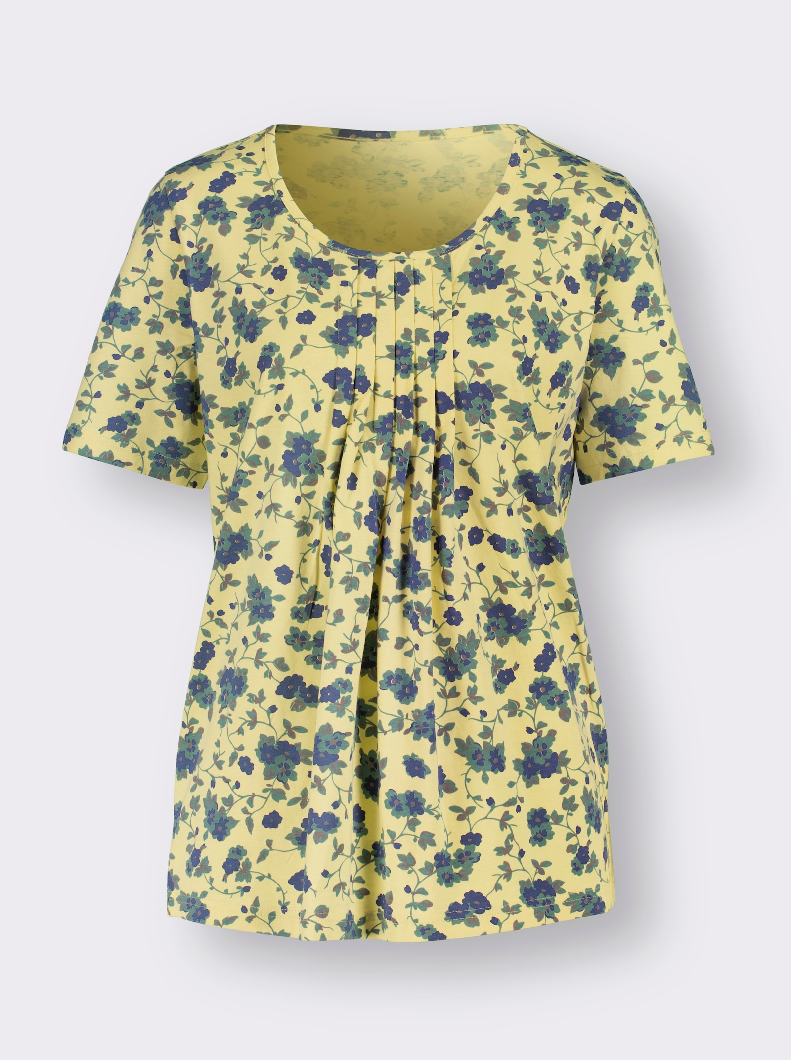 Kurzarmshirt mit Falten im Vorderteil - zitrone-bedruckt