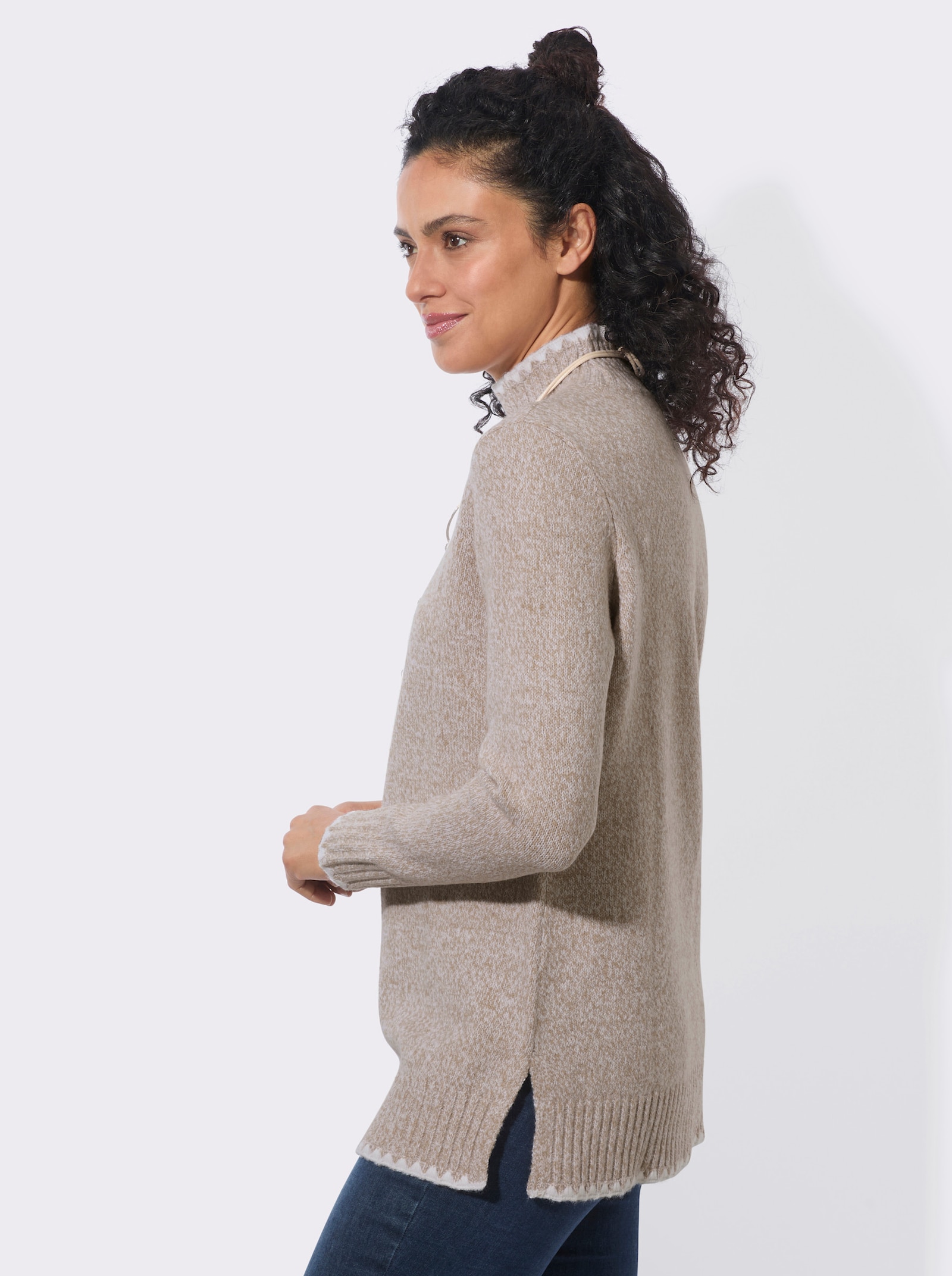  Longpullover mit Seitenschlitzen - sesam-meliert